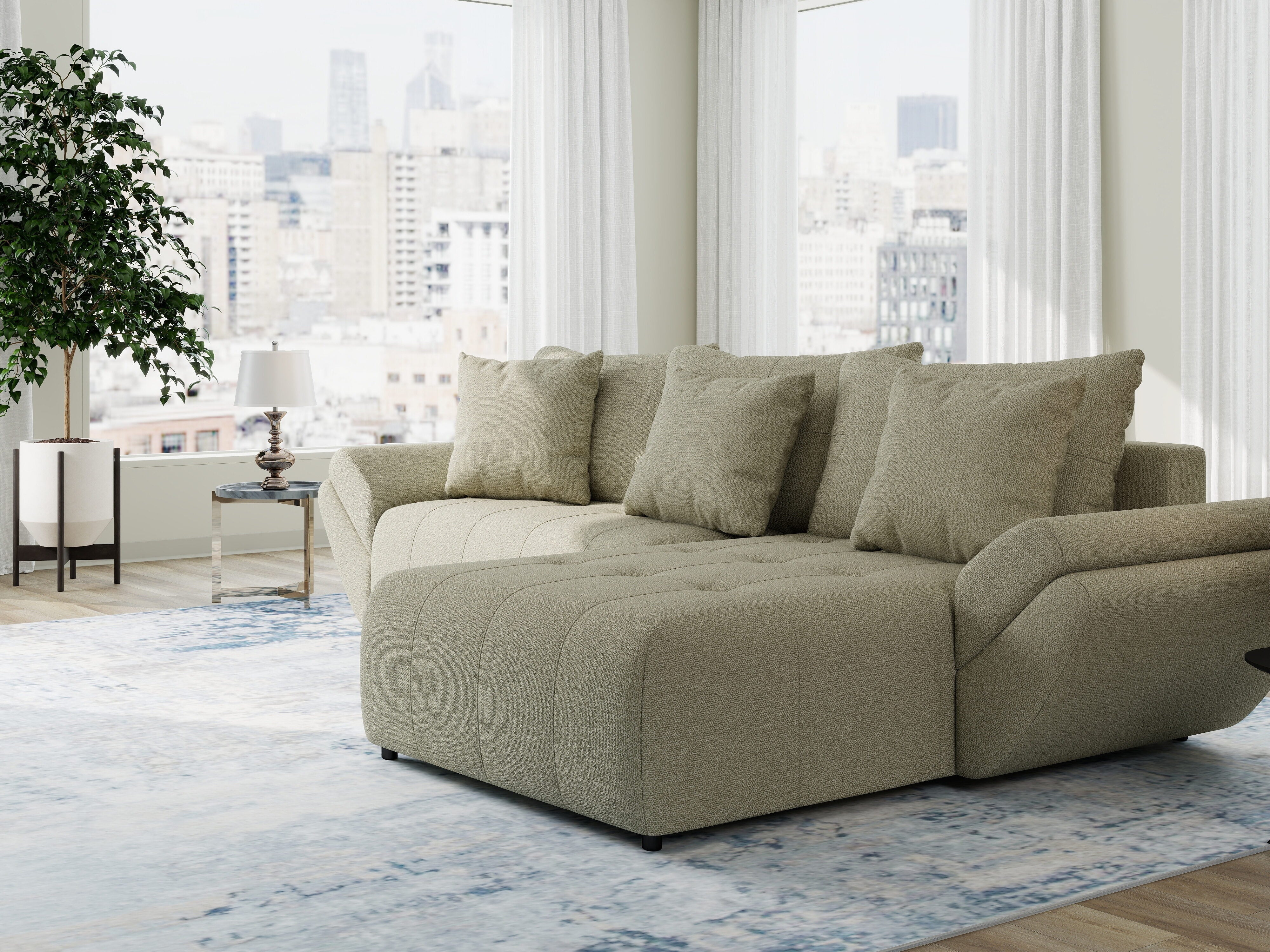 Colțar extensibil dumonde cu ladă de depozitare si sezut confortabil din spuma HR, Berlin Enjoy Bej 280x185 cm II