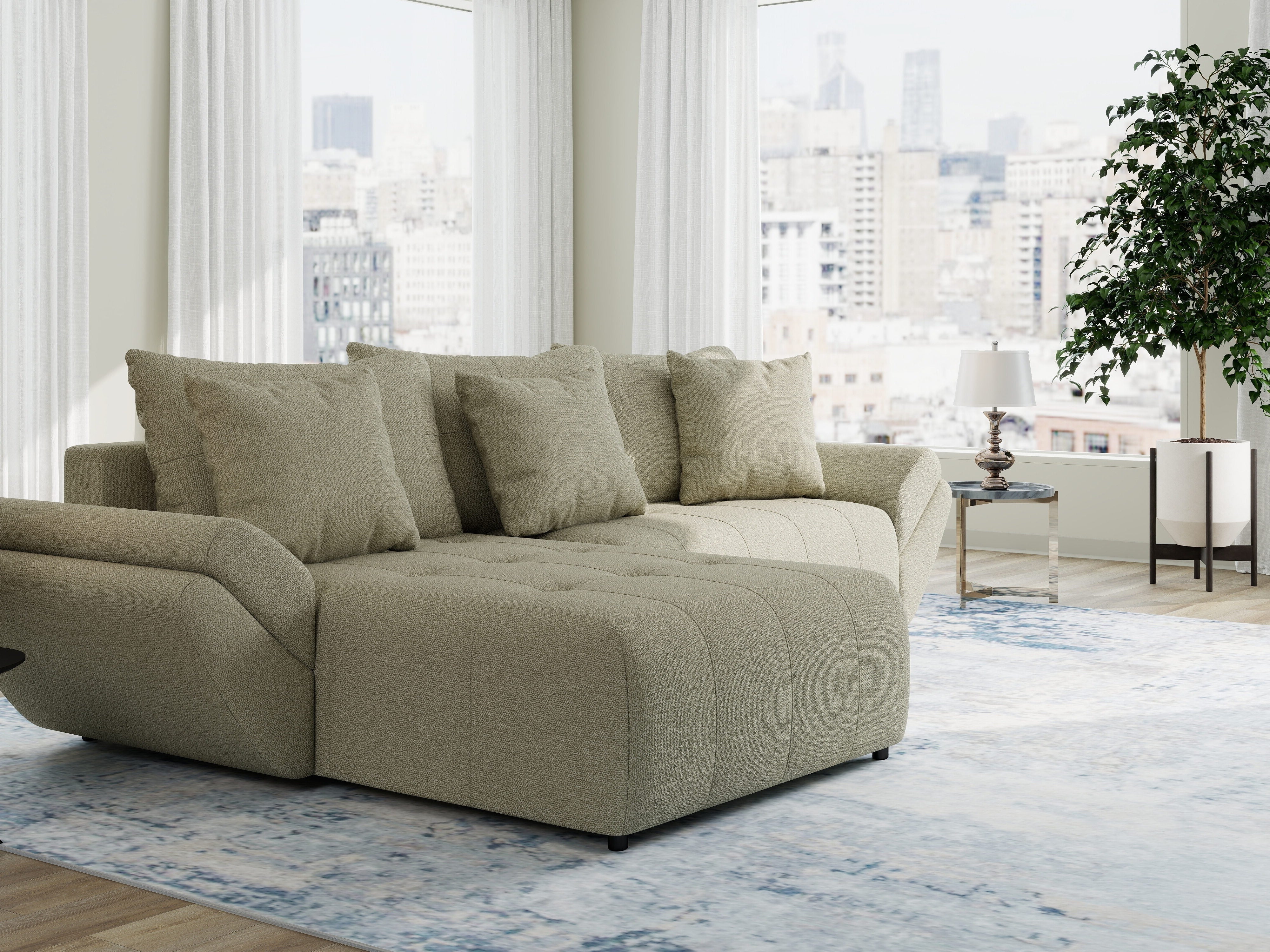 Colțar extensibil dumonde cu ladă de depozitare si sezut confortabil din spuma HR, Berlin Enjoy Bej 280x185 cm