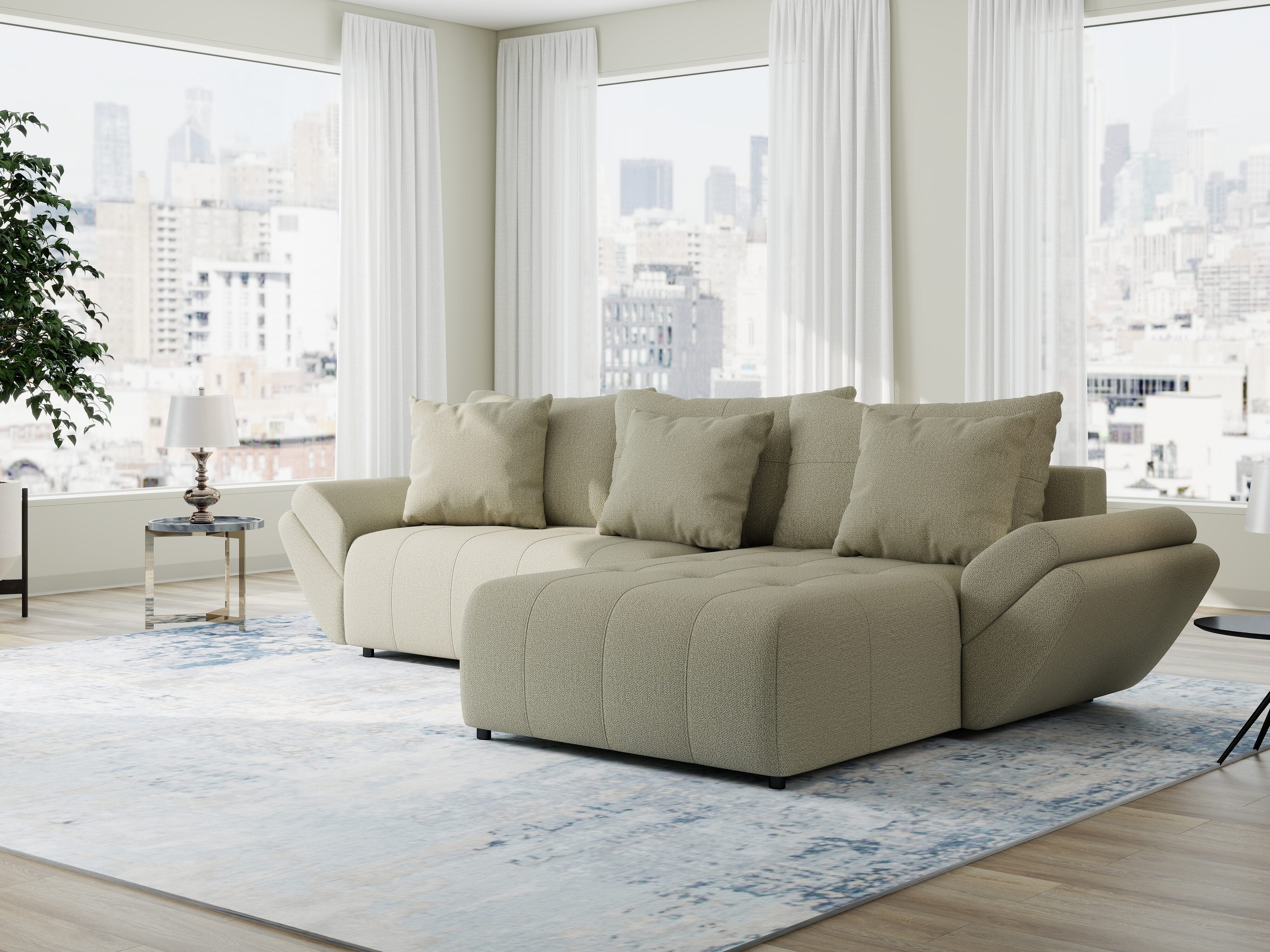 Colțar extensibil dumonde cu ladă de depozitare si sezut confortabil din spuma HR, Berlin Enjoy Bej 280x185 cm II