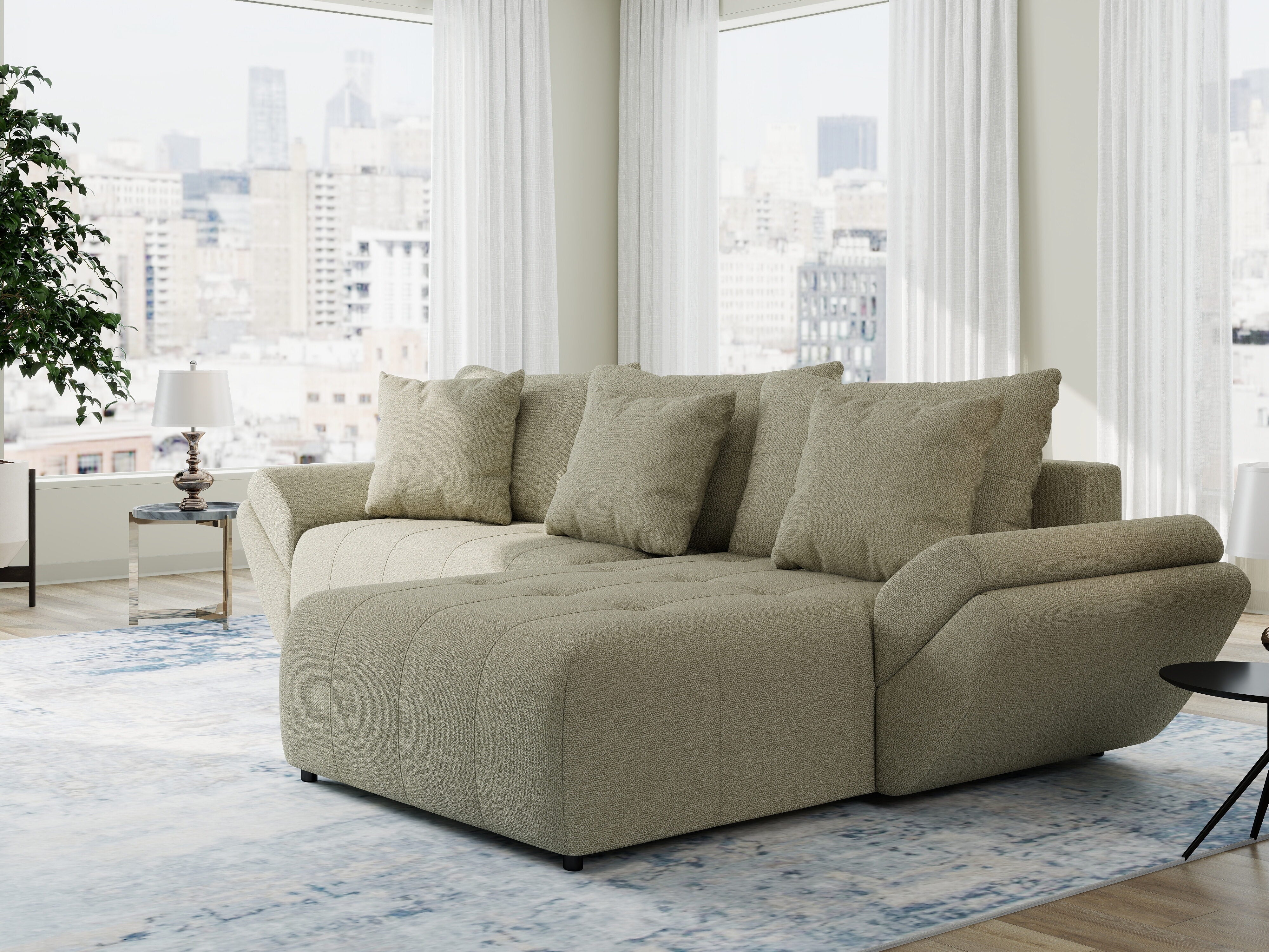 Colțar extensibil dumonde cu ladă de depozitare si sezut confortabil din spuma HR, Berlin Enjoy Bej 280x185 cm II