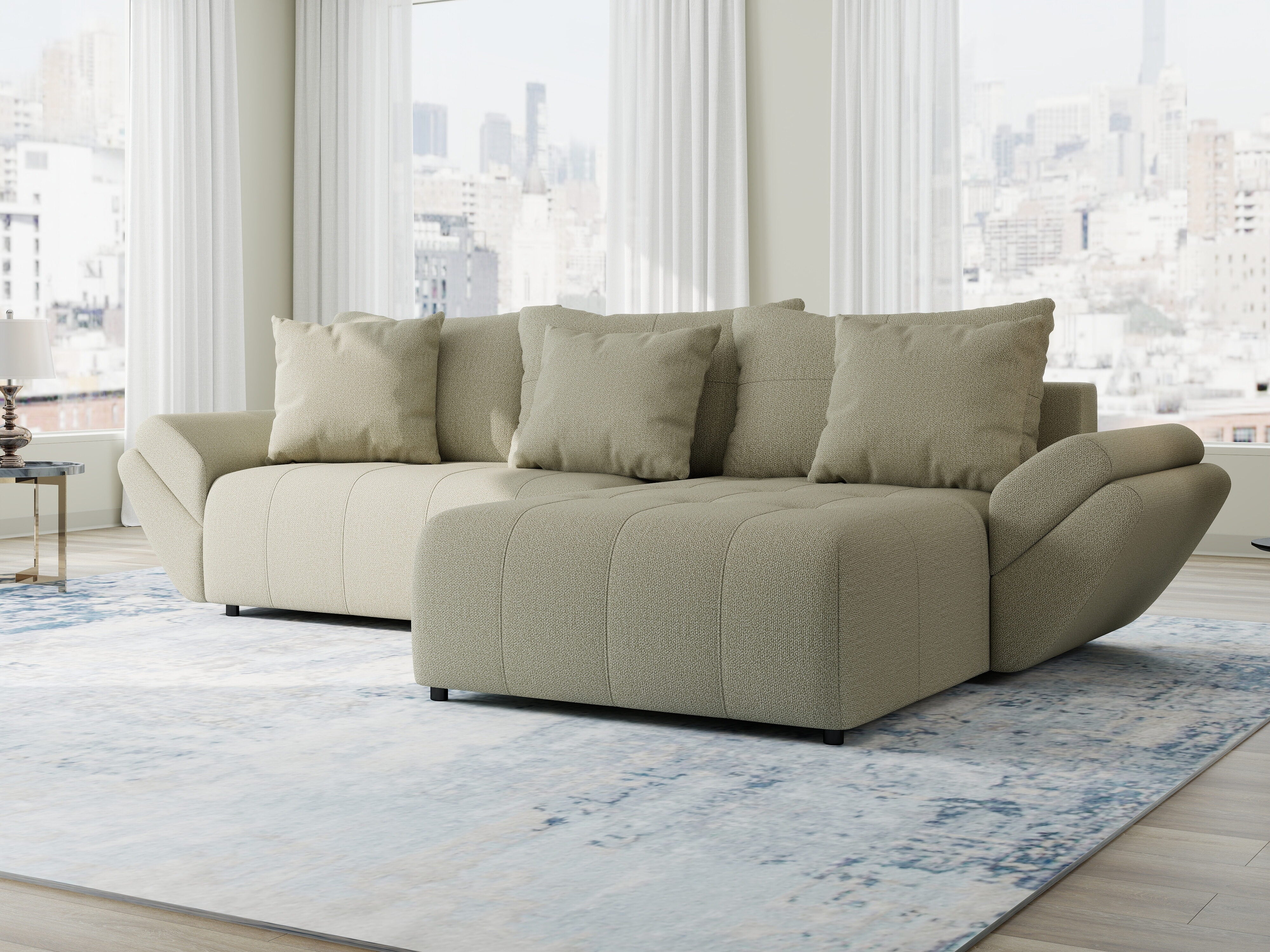 Colțar extensibil dumonde cu ladă de depozitare si sezut confortabil din spuma HR, Berlin Enjoy Bej 280x185 cm II