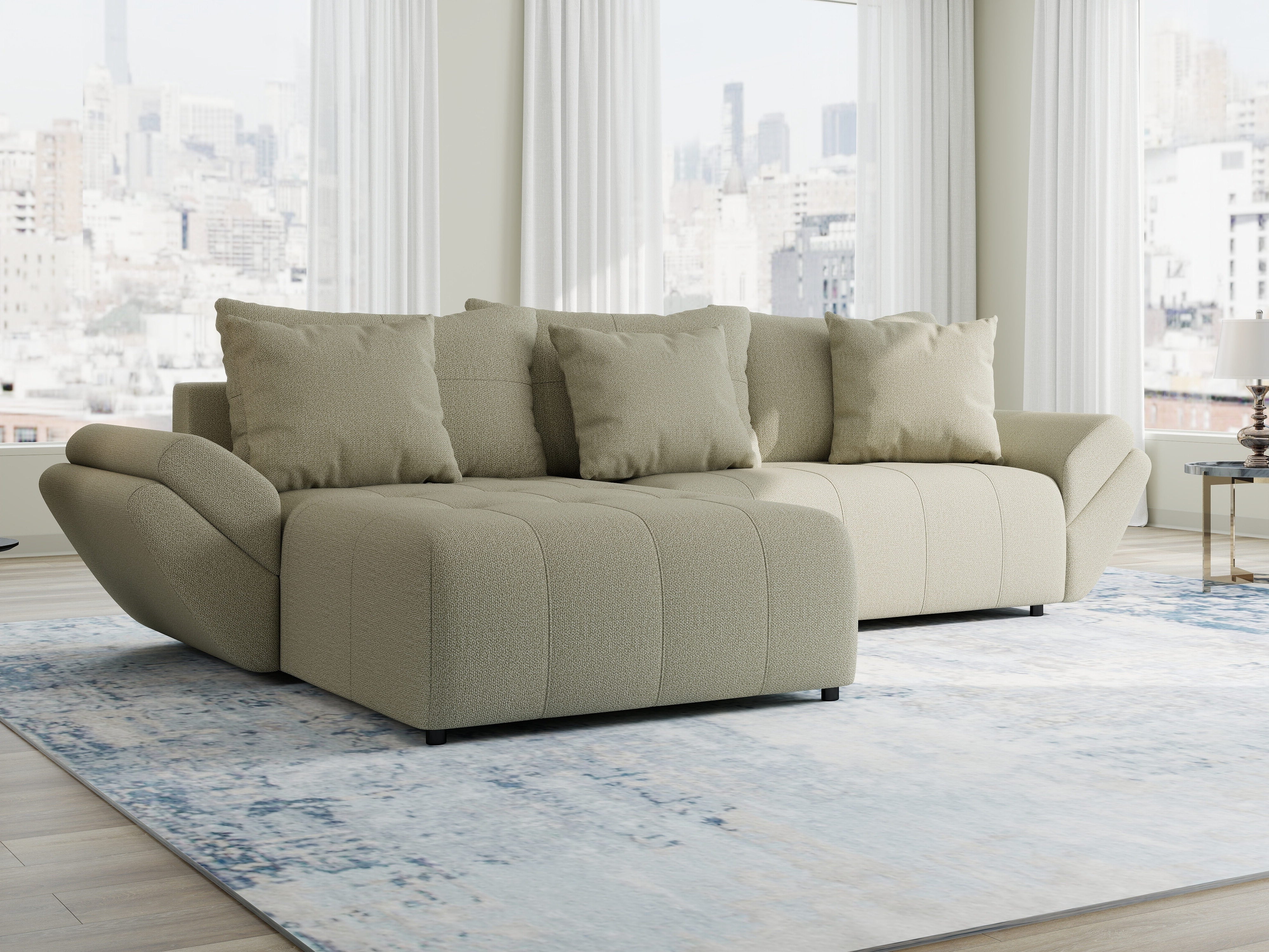 Colțar extensibil dumonde cu ladă de depozitare si sezut confortabil din spuma HR, Berlin Enjoy Bej 280x185 cm