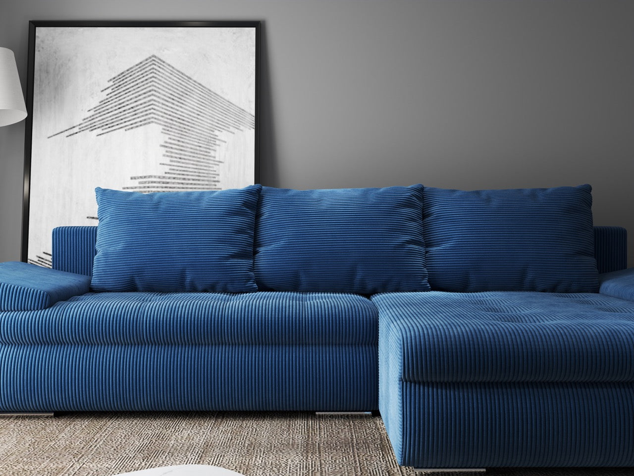 Colțar extensibil dumonde cu ladă de depozitare si sezut confortabil din spuma HR, Leonardo Zoom Albastru 260x185 cm II Fabrica