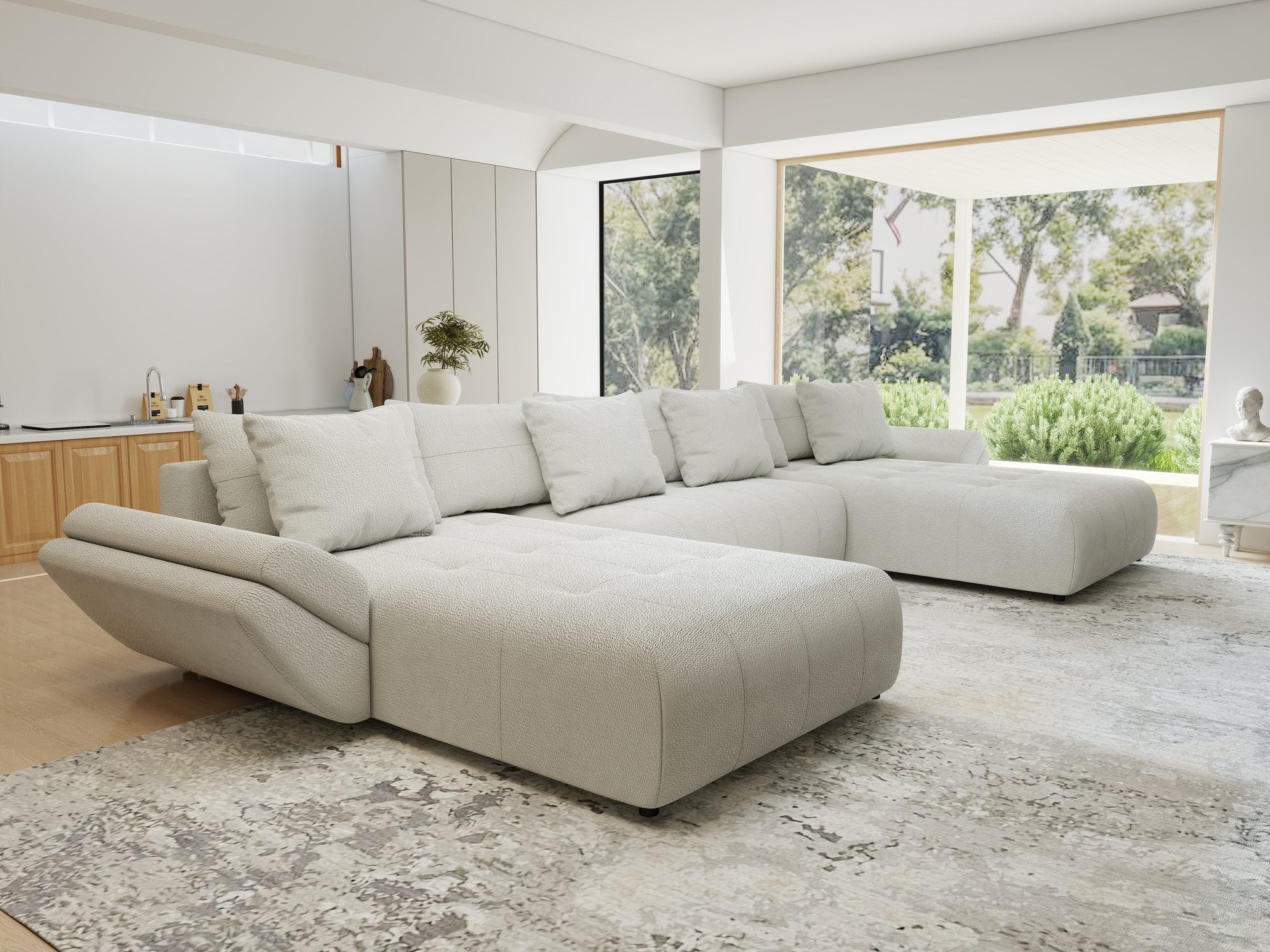 Colțar extensibil dumonde cu ladă de depozitare si sezut confortabil din spuma high-density, Berlin U Vibe Bej 03 380x180 cm