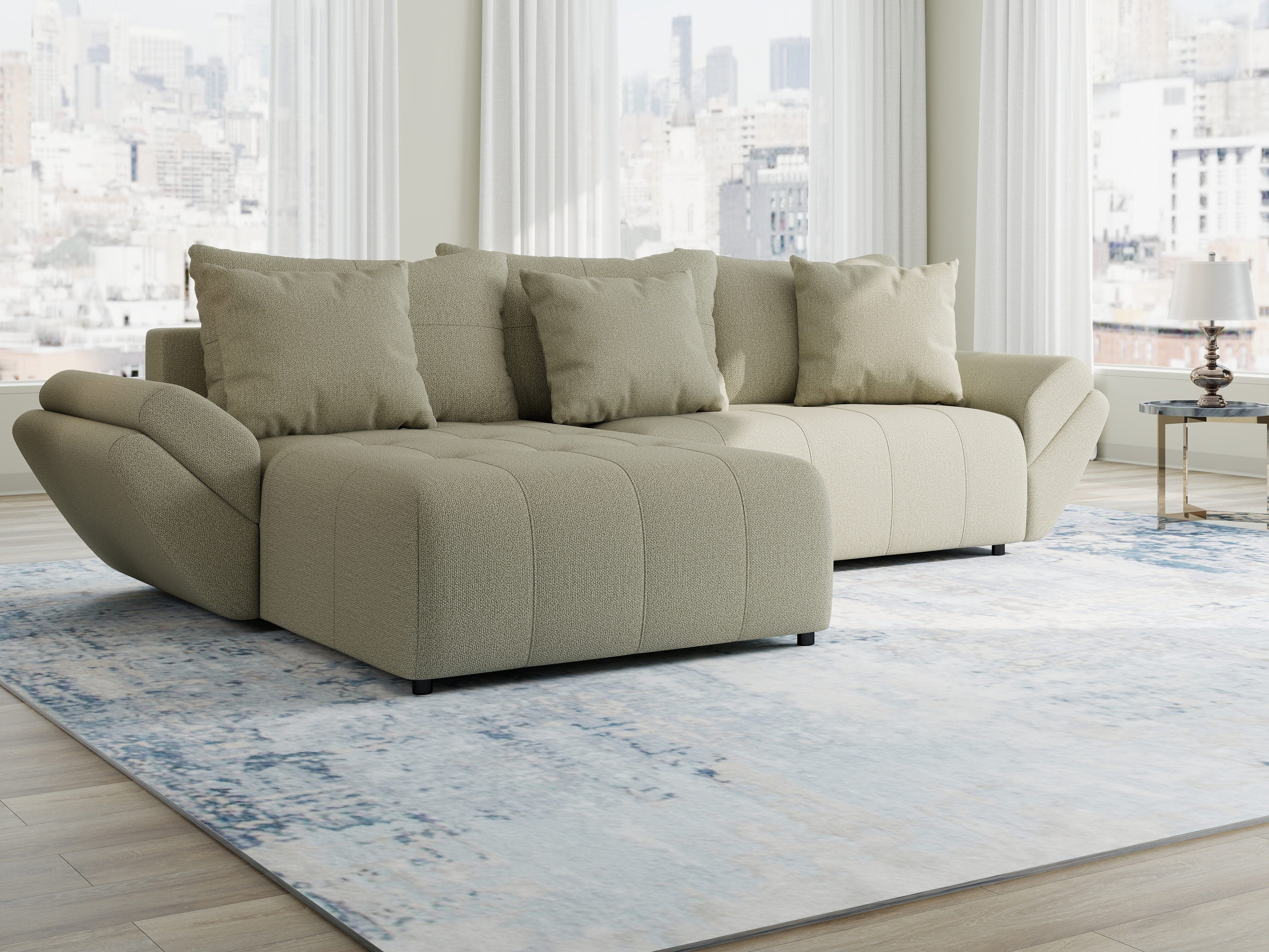 Colțar extensibil dumonde cu ladă de depozitare si sezut confortabil din spuma HR, Berlin Enjoy Bej 280x185 cm