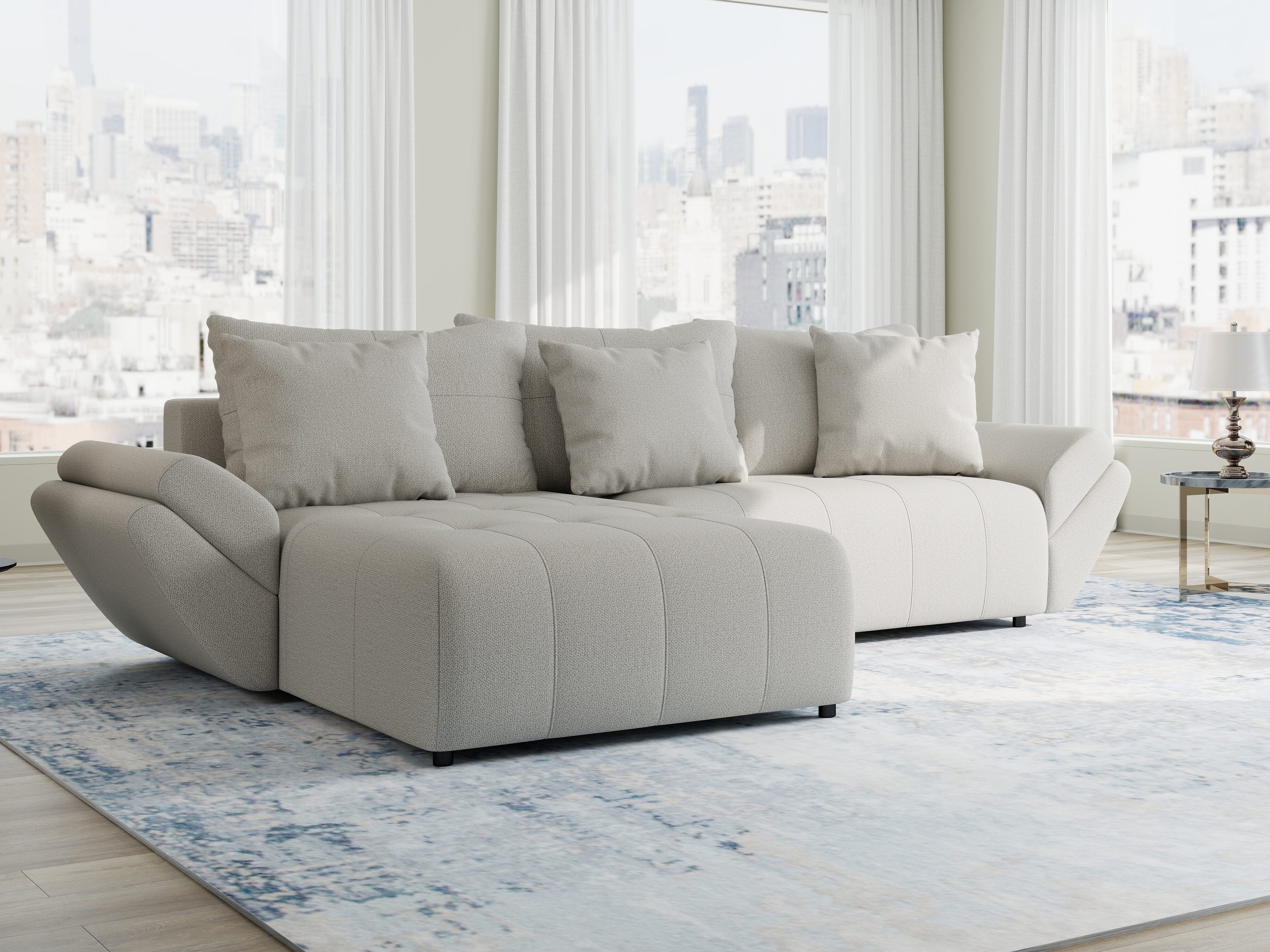 Colțar extensibil dumonde cu ladă de depozitare si sezut confortabil din spuma HR, Berlin Enjoy Bej 280x185 cm