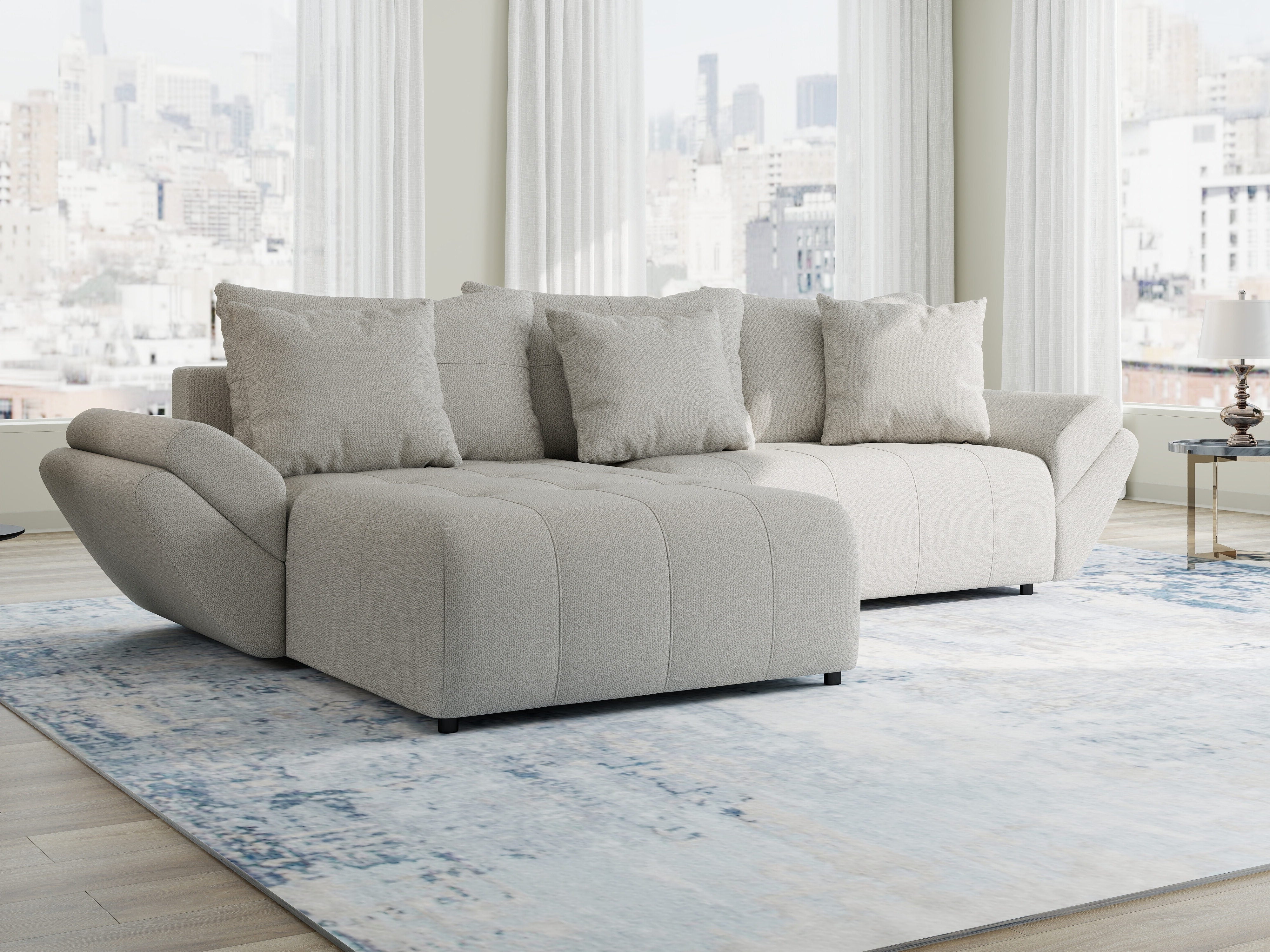 Colțar extensibil dumonde cu ladă de depozitare si sezut confortabil din spuma HR, Berlin Enjoy Bej 280x185 cm