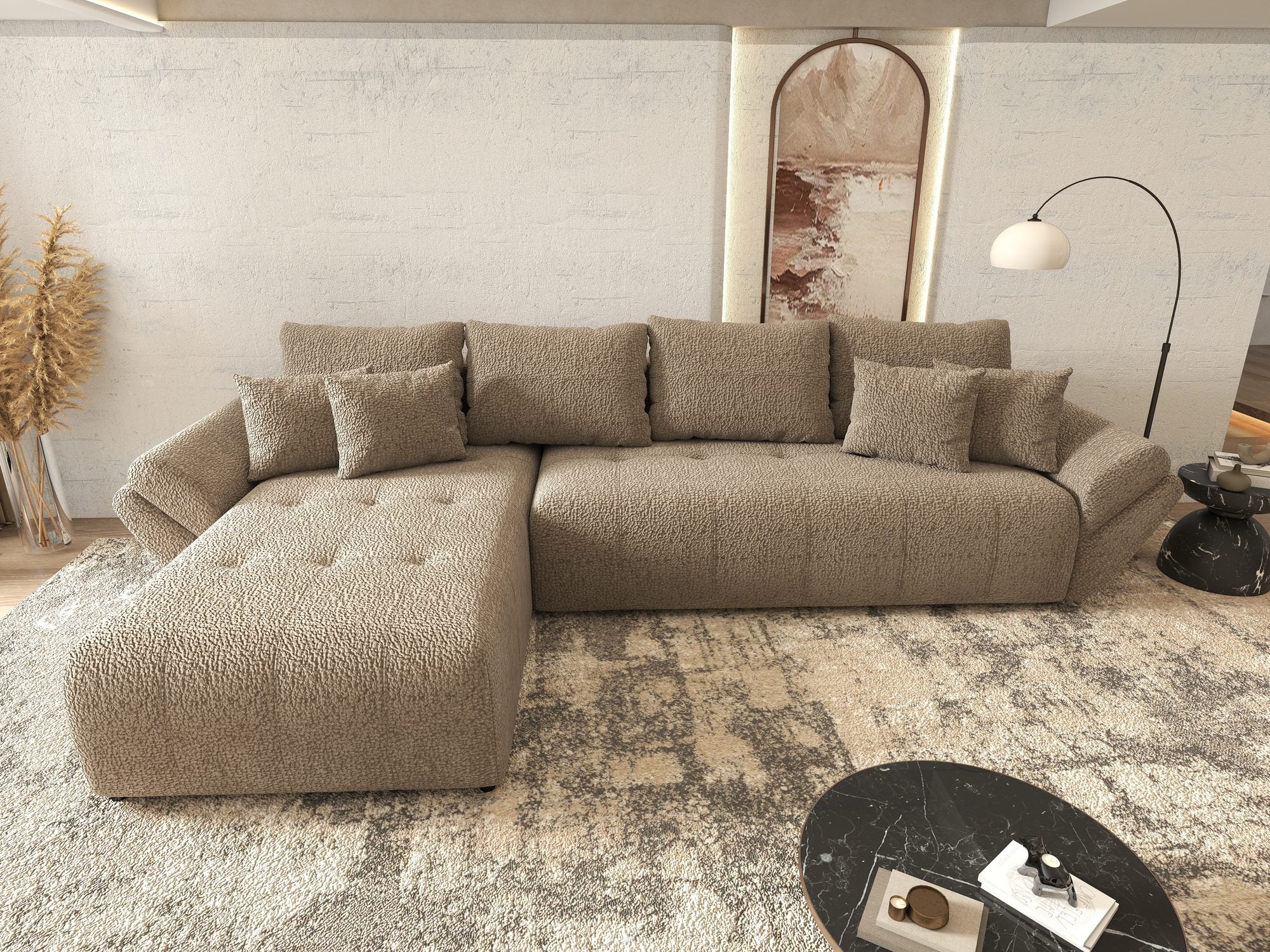 Colțar extensibil dumonde cu ladă de depozitare si sezut confortabil din spuma high-density, Berlin XL Jaguar Maro Cappuccino 8 350x185 cm