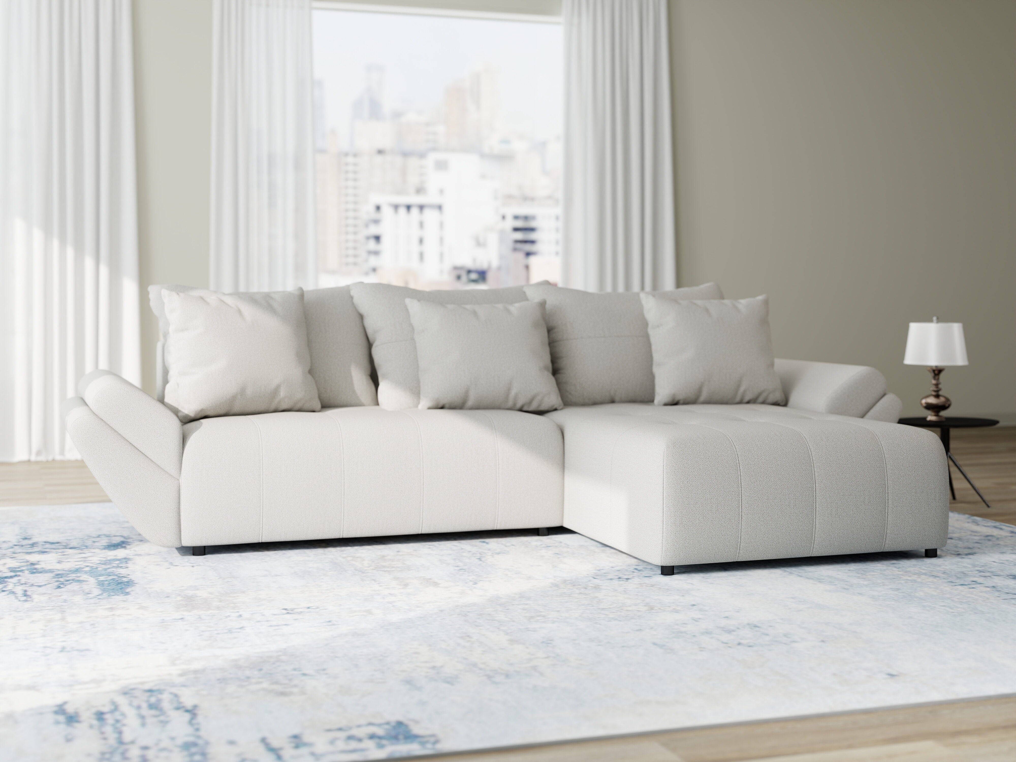 Colțar extensibil dumonde cu ladă de depozitare si sezut confortabil din spuma HR, Berlin Enjoy Bej 280x185 cm II