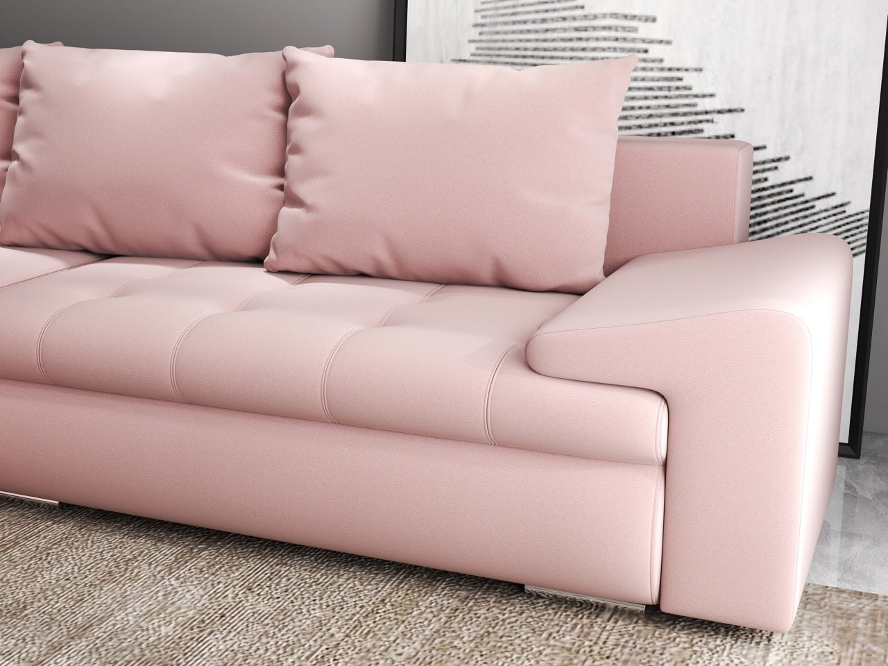 Colțar extensibil dumonde cu ladă de depozitare si sezut confortabil din spuma HR, Leonardo Royal Roz 260x185 cm Fabrica