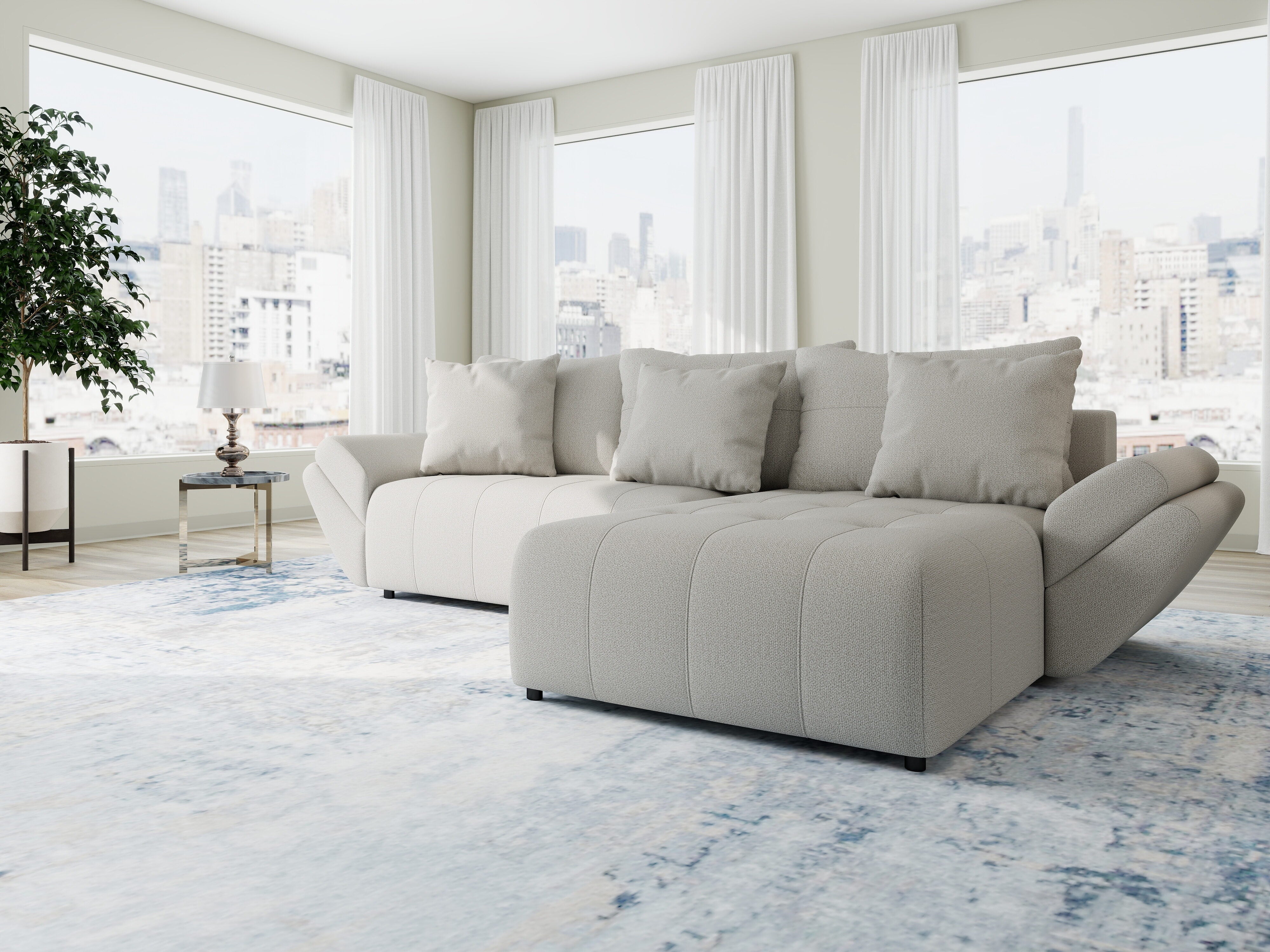 Colțar extensibil dumonde cu ladă de depozitare si sezut confortabil din spuma HR, Berlin Enjoy Bej 280x185 cm II