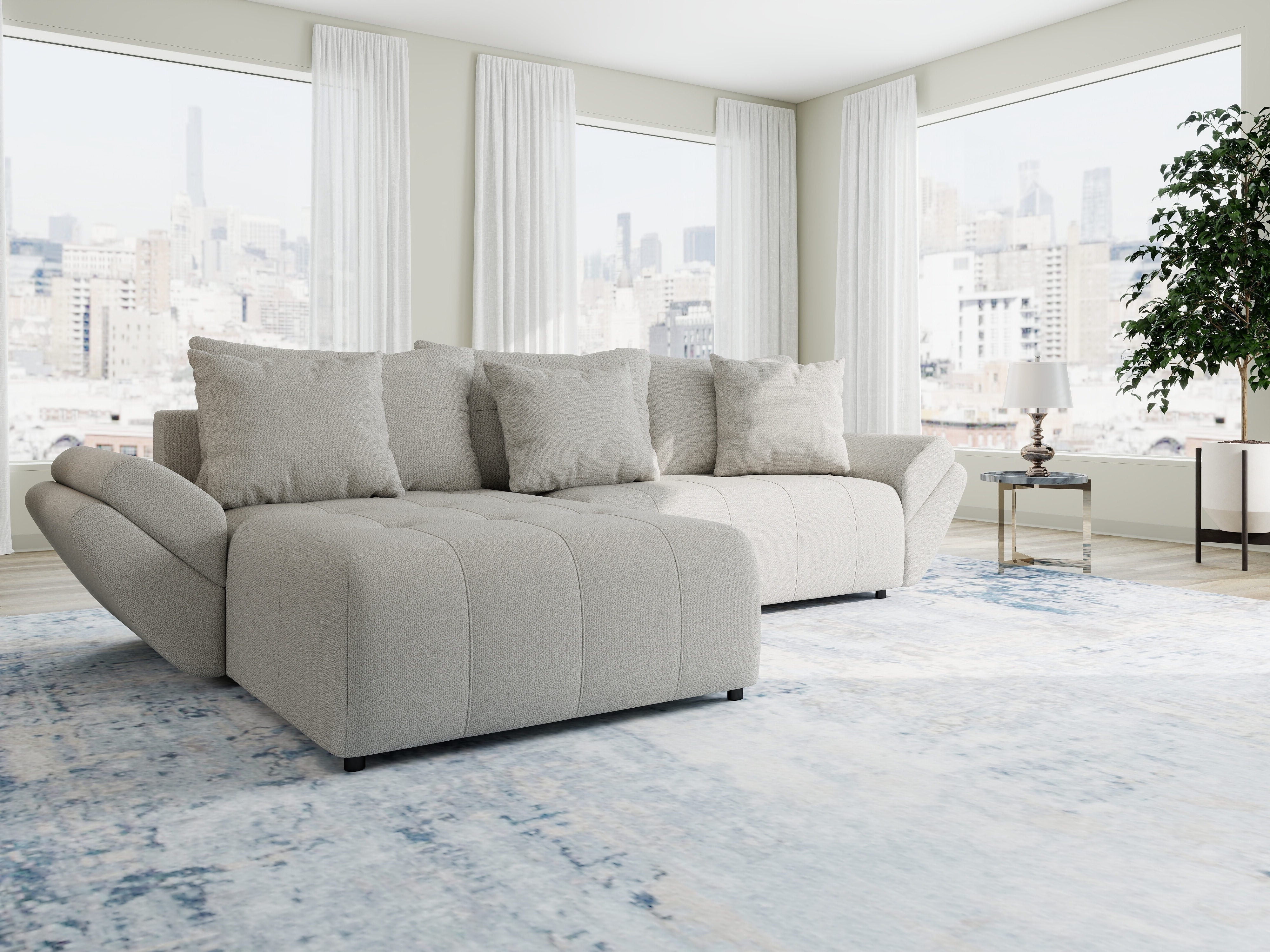 Colțar extensibil dumonde cu ladă de depozitare si sezut confortabil din spuma HR, Berlin Enjoy Bej 280x185 cm