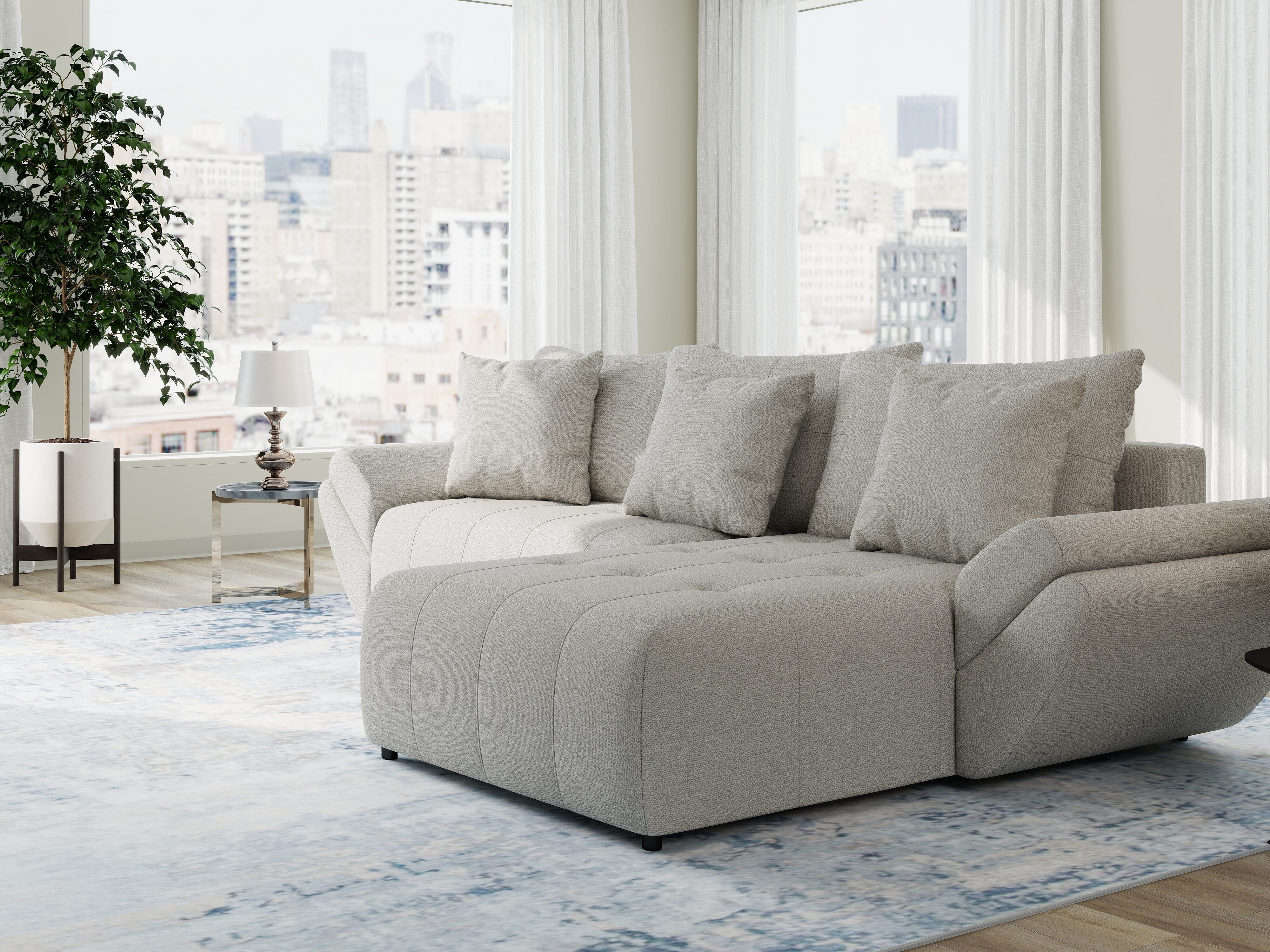 Colțar extensibil dumonde cu ladă de depozitare si sezut confortabil din spuma HR, Berlin Enjoy Bej 280x185 cm II