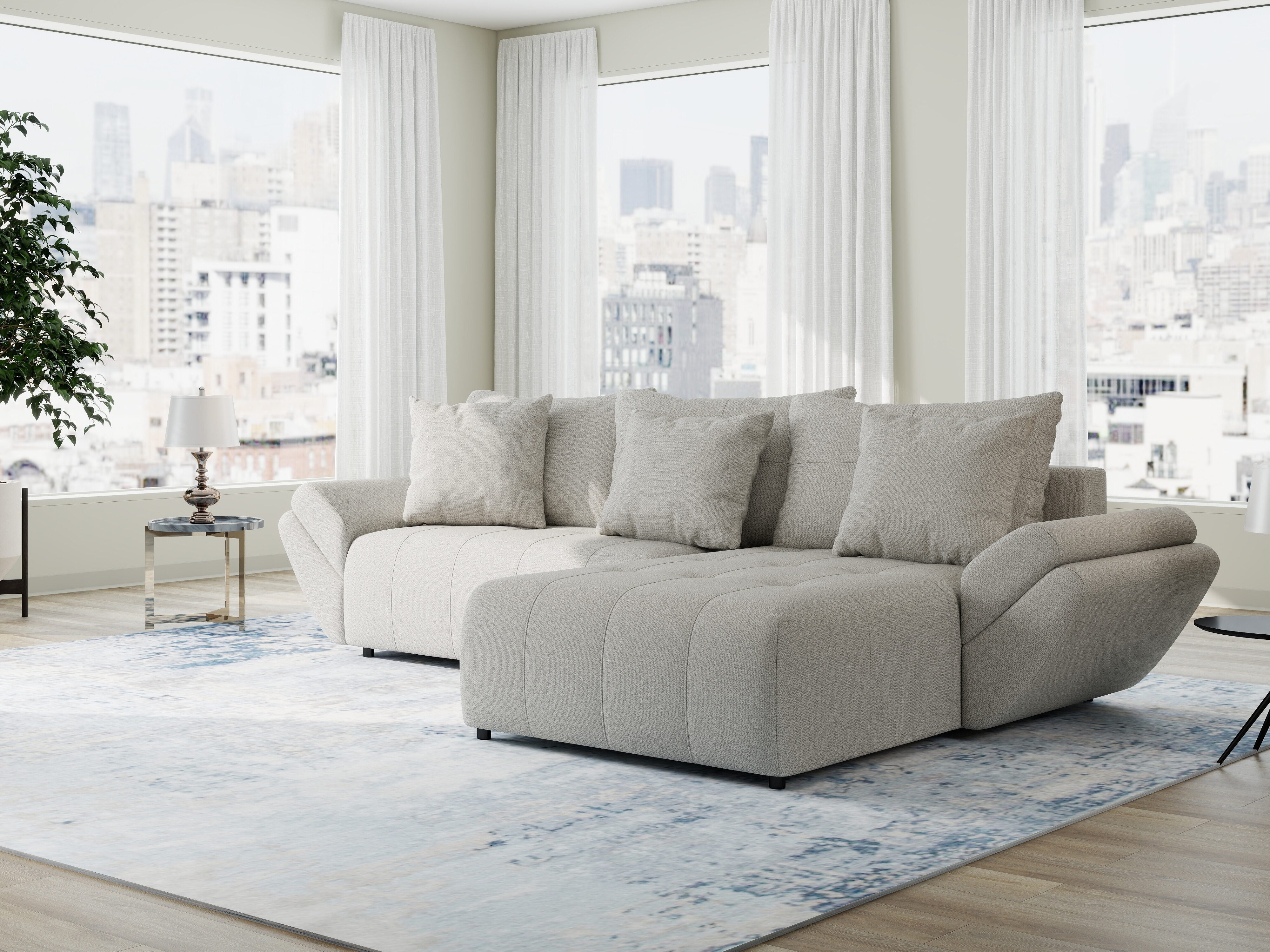 Colțar extensibil dumonde cu ladă de depozitare si sezut confortabil din spuma HR, Berlin Enjoy Bej 280x185 cm II