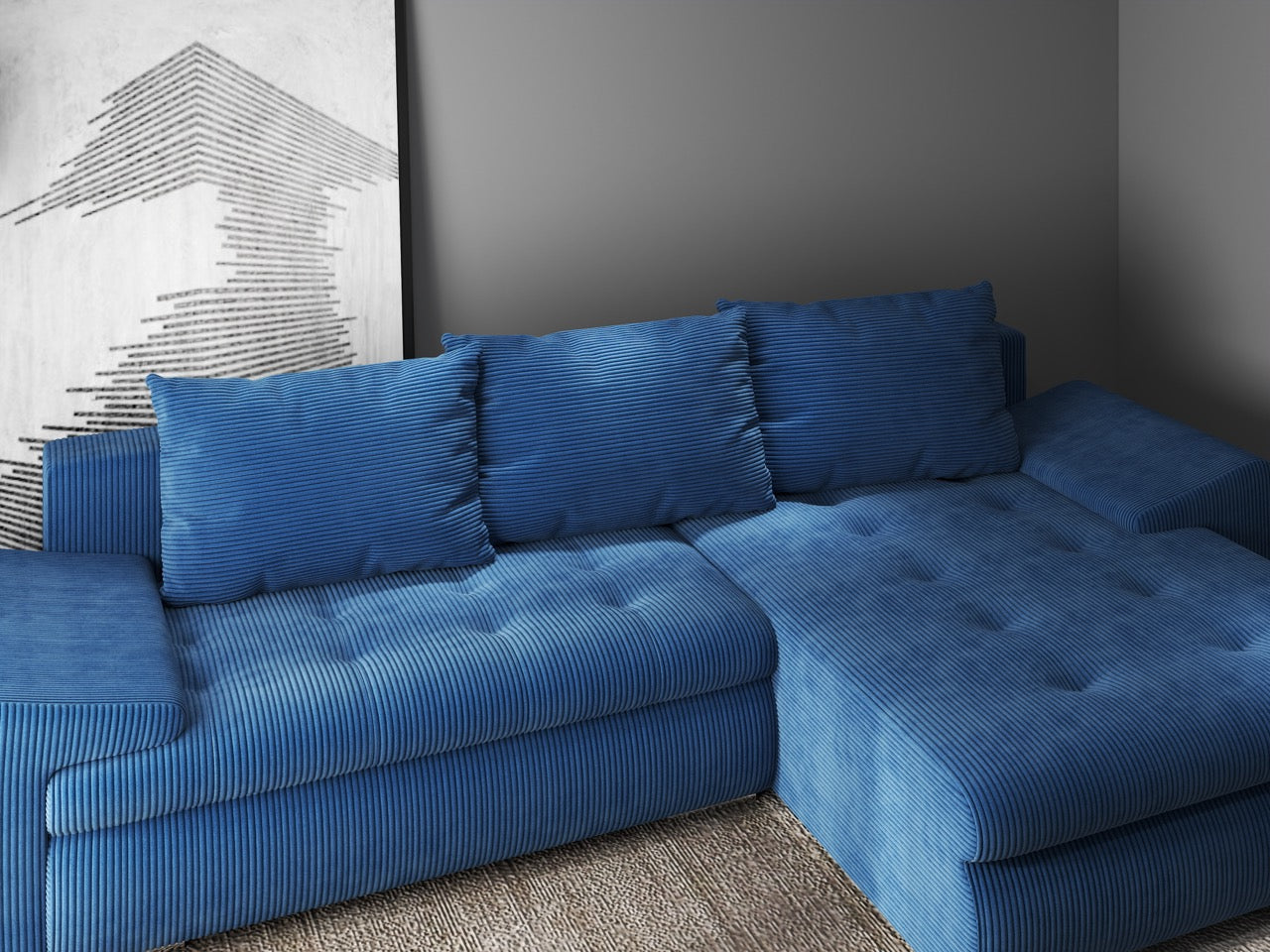 Colțar extensibil dumonde cu ladă de depozitare si sezut confortabil din spuma HR, Leonardo Zoom Albastru 260x185 cm II Fabrica