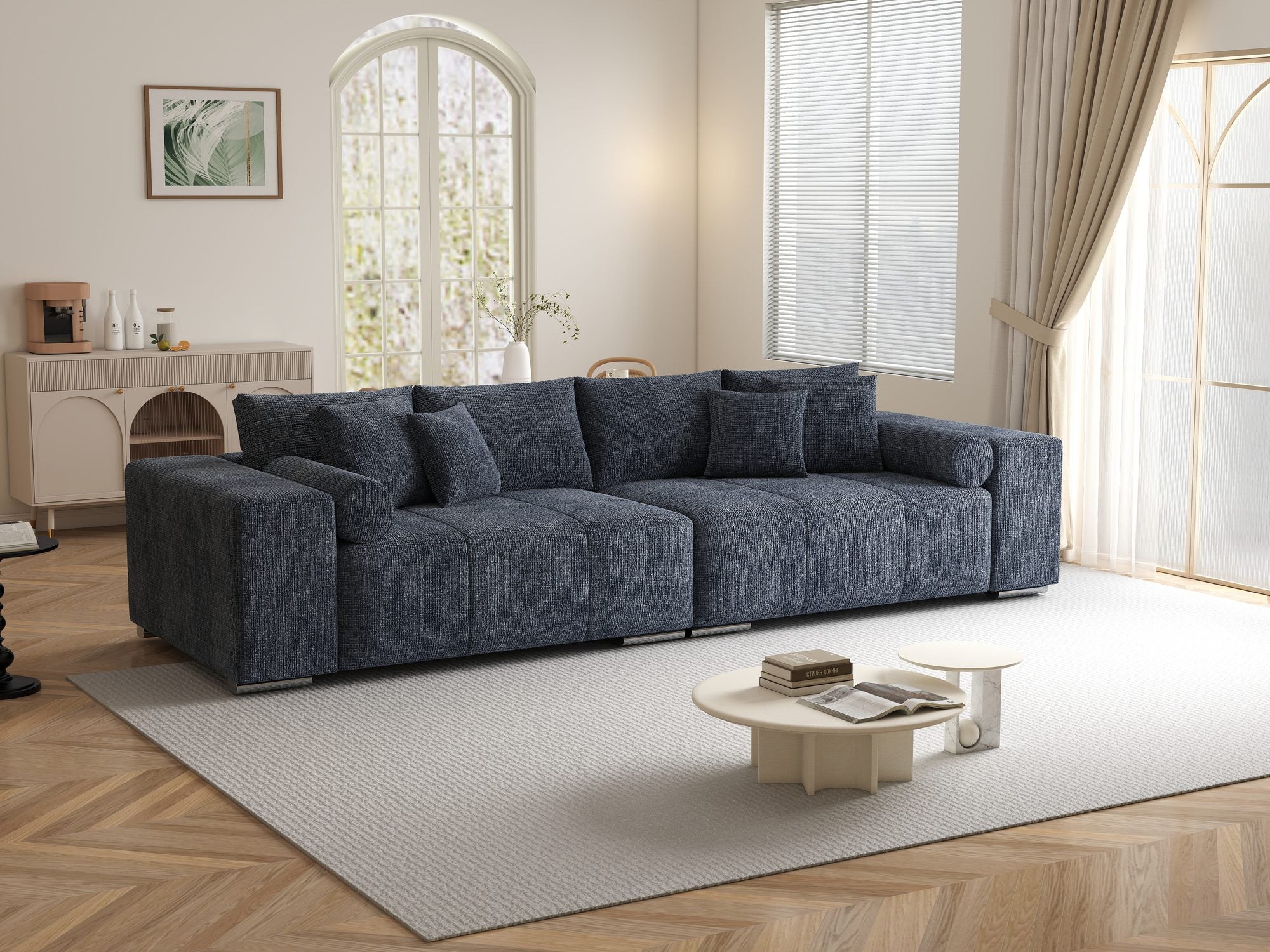 Canapea extensibilă dumonde cu ladă de depozitare si sezut confortabil din spuma high-density, Marbela XXL Cremona Albastru 79 290x100 cm