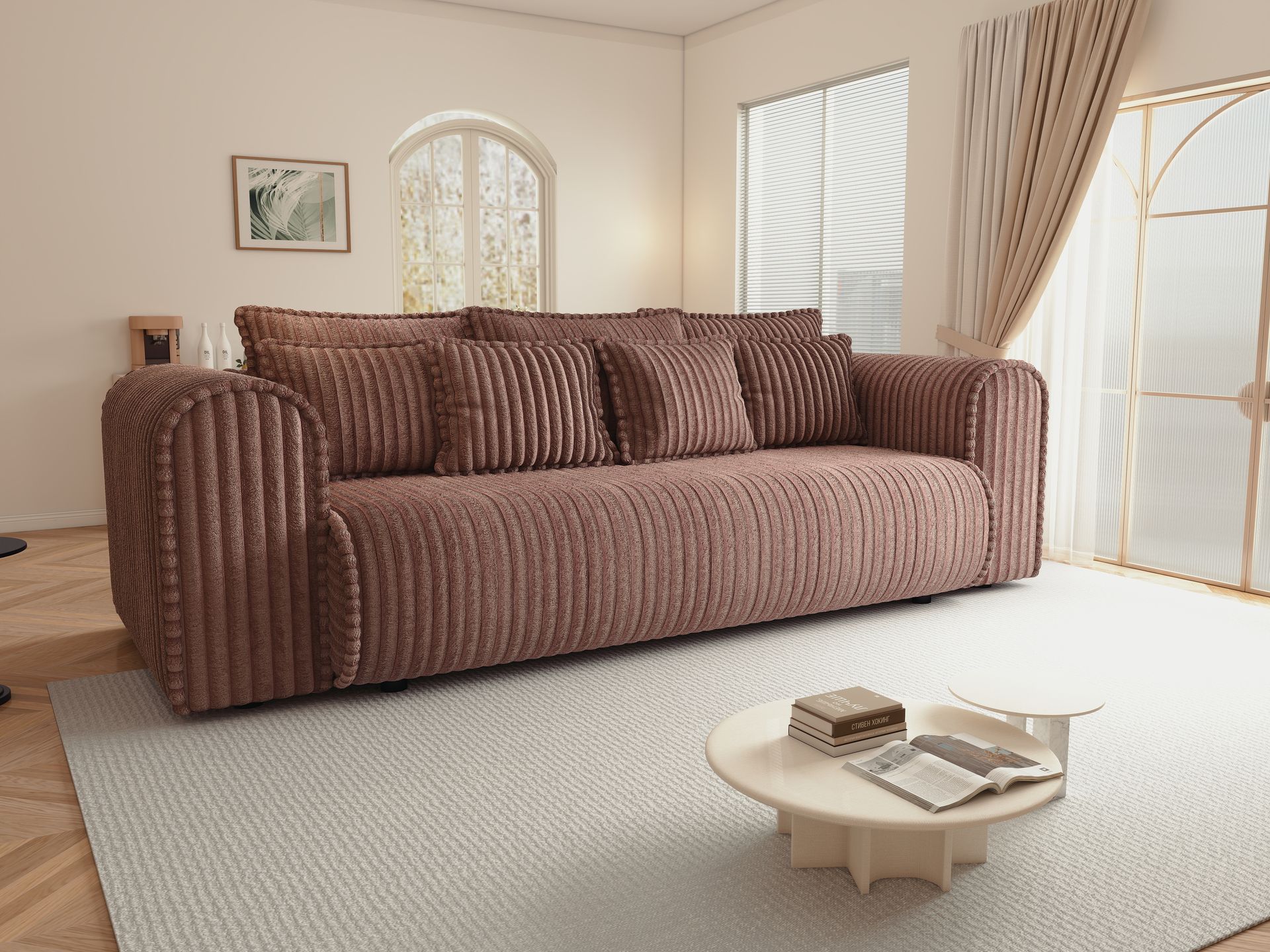Canapea extensibilă dumonde cu ladă de depozitare si sezut confortabil din spuma high-density, Monaco Mica Tilia Roz 240x100 cm