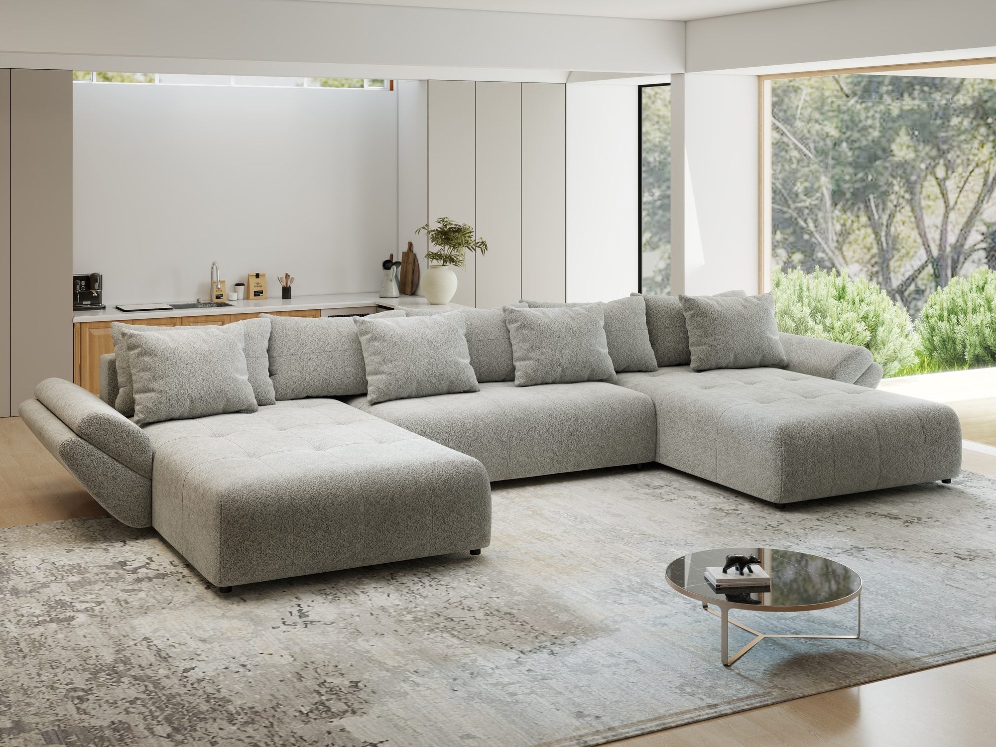 Colțar extensibil dumonde cu ladă de depozitare si sezut confortabil din spuma high-density, Berlin U Arena Gri 15 380x180 cm