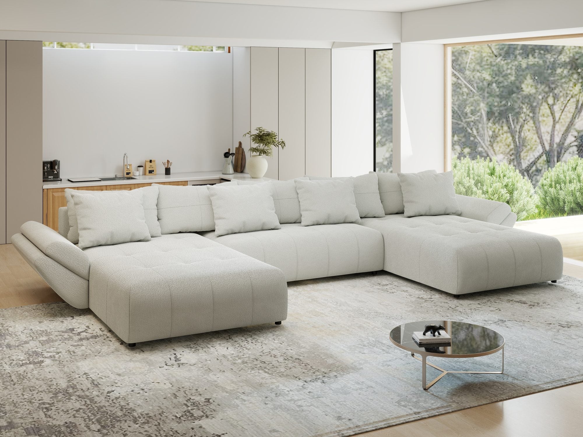 Colțar extensibil dumonde cu ladă de depozitare si sezut confortabil din spuma high-density, Berlin U Vibe Bej 03 380x180 cm