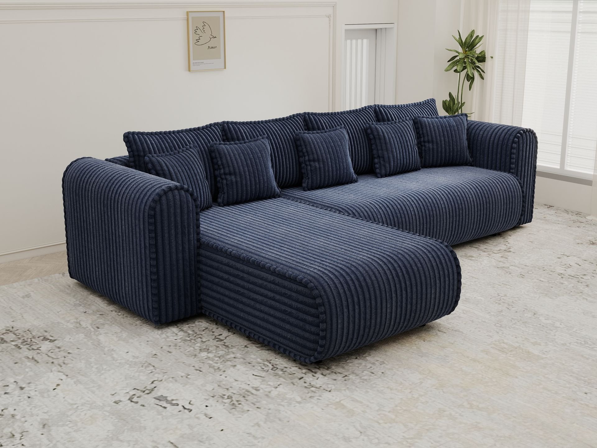 Colțar extensibil dumonde cu ladă de depozitare si sezut confortabil din spuma high-density, Monaco XL Tilia Albastru 340x185 cm