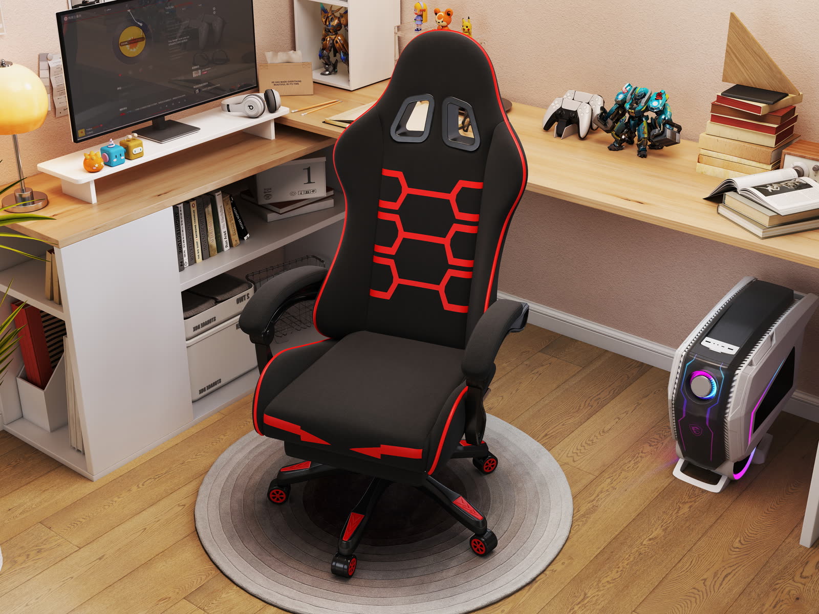 Scaun gaming Dumonde NEXUS, mecanism multifuncțional, ecopiele, suport picioare, negru