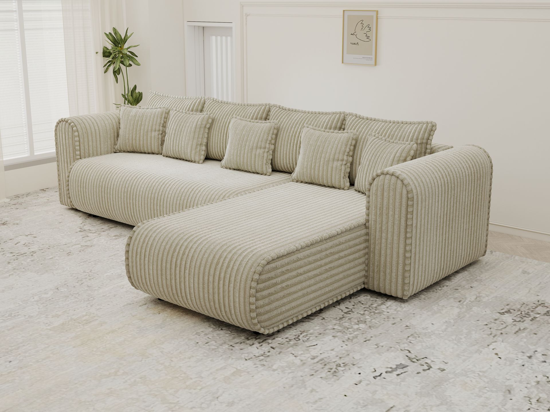Colțar extensibil dumonde cu ladă de depozitare si sezut confortabil din spuma high-density, Monaco XL Tilia Bej II 340x185 cm