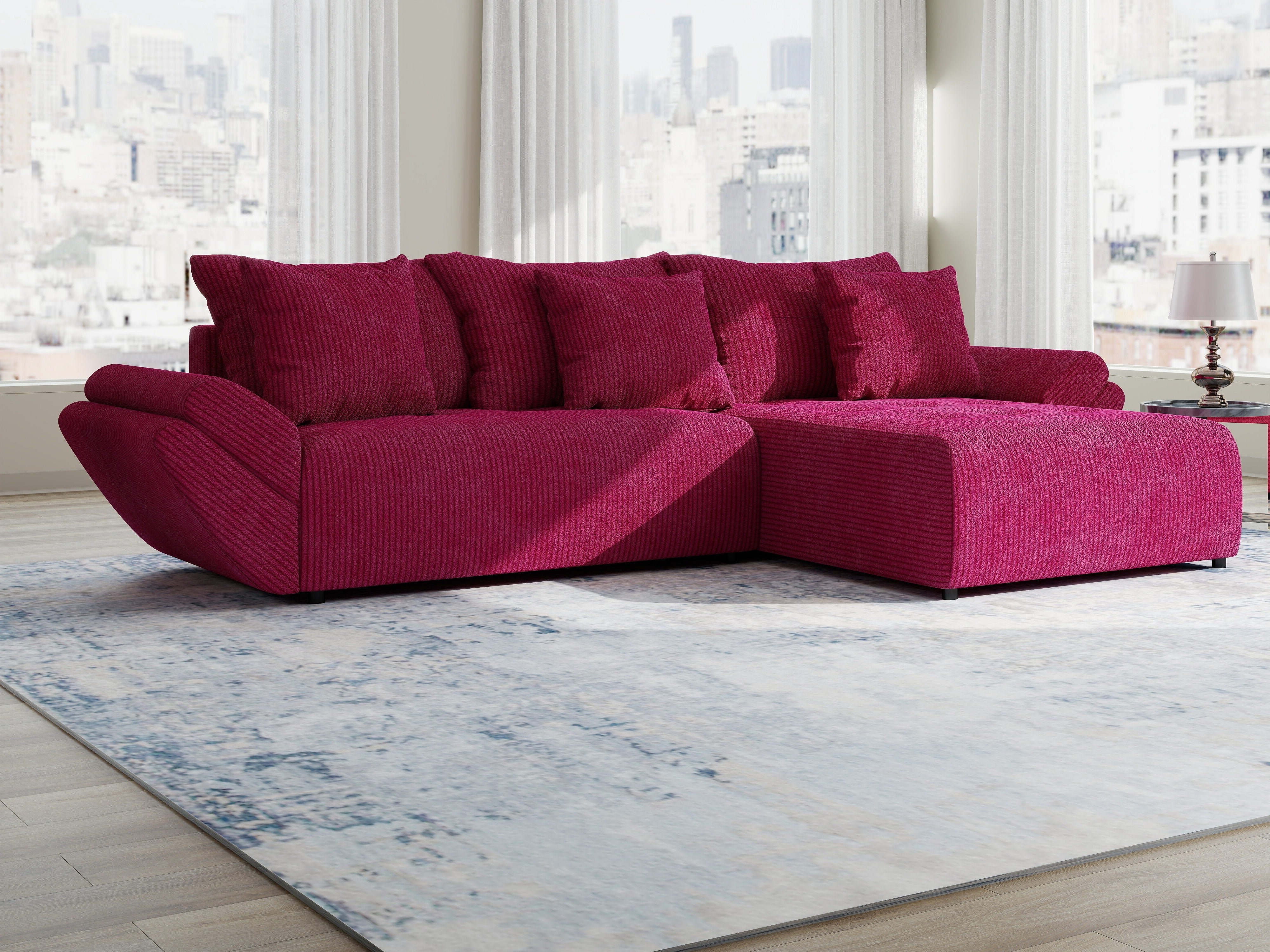 Colțar extensibil dumonde cu ladă de depozitare si sezut confortabil din spuma HR, Berlin Zoom Rosu 280x185 cm II