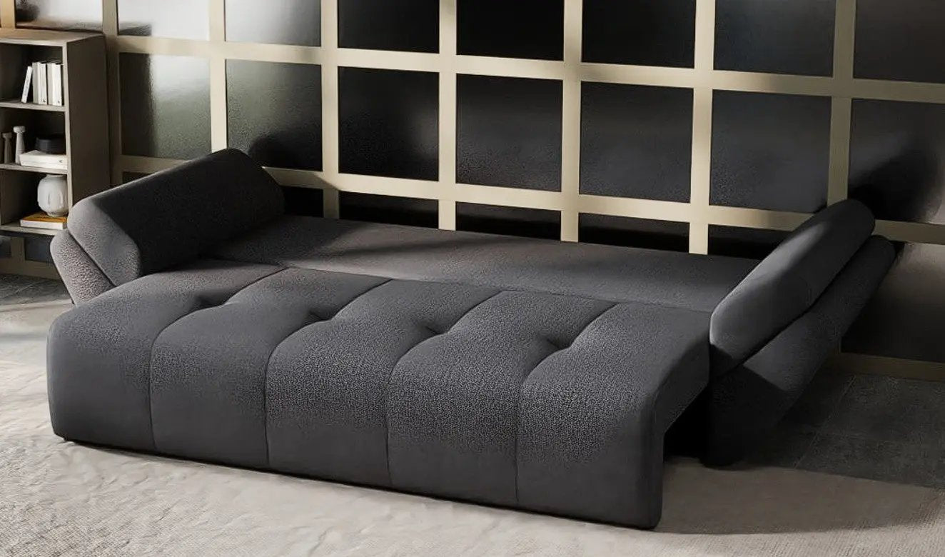 Canapea extensibilă dumonde cu ladă de depozitare si sezut confortabil din spuma HR, Berlin Enjoy Graphite 250x100 cm Fabrica