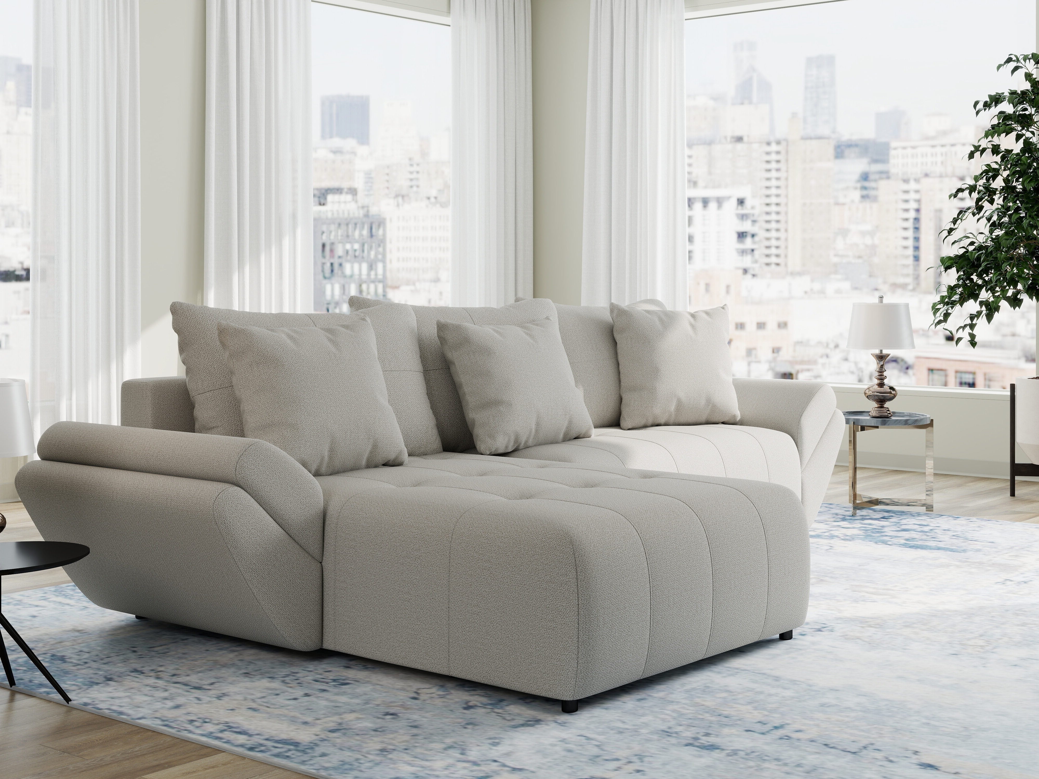 Colțar extensibil dumonde cu ladă de depozitare si sezut confortabil din spuma HR, Berlin Enjoy Bej 280x185 cm