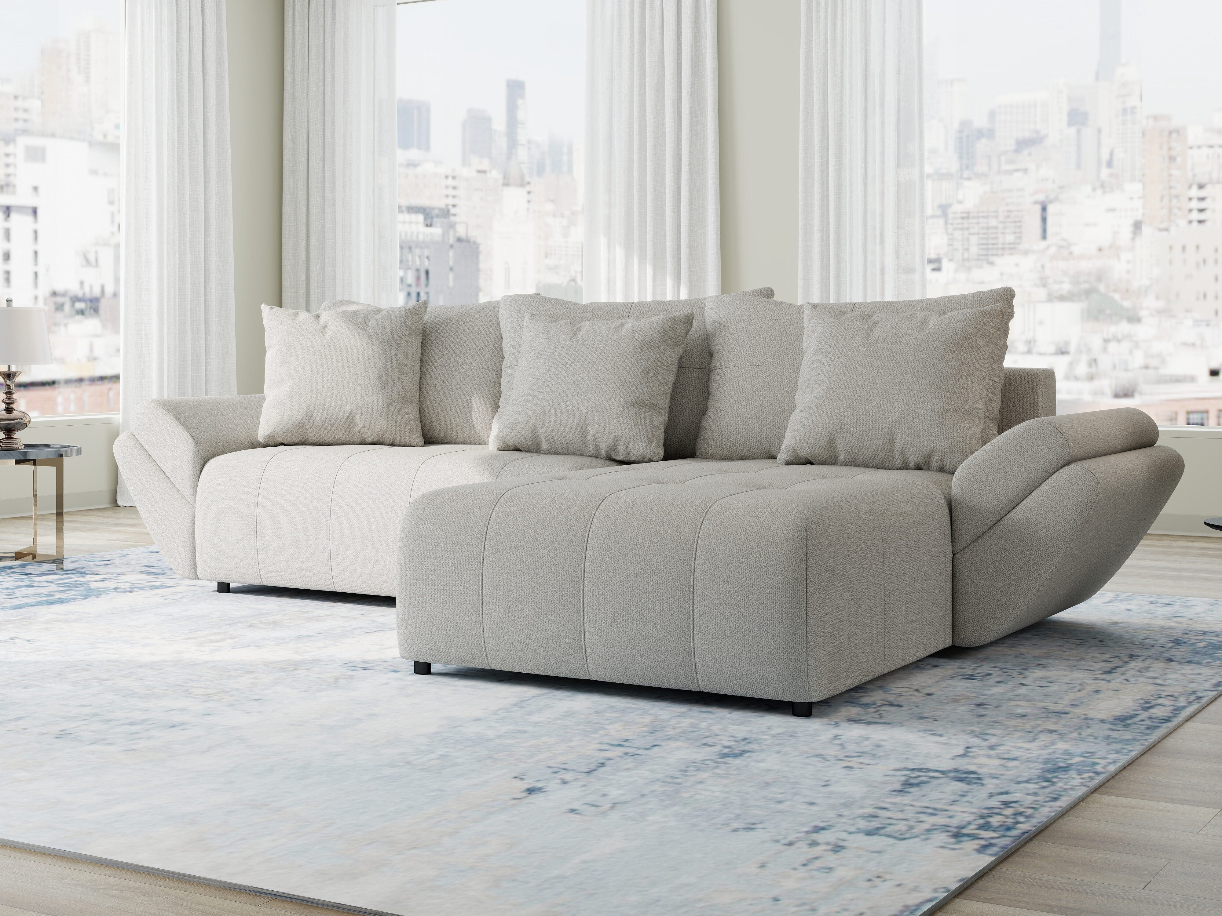 Colțar extensibil dumonde cu ladă de depozitare si sezut confortabil din spuma HR, Berlin Enjoy Bej 280x185 cm II