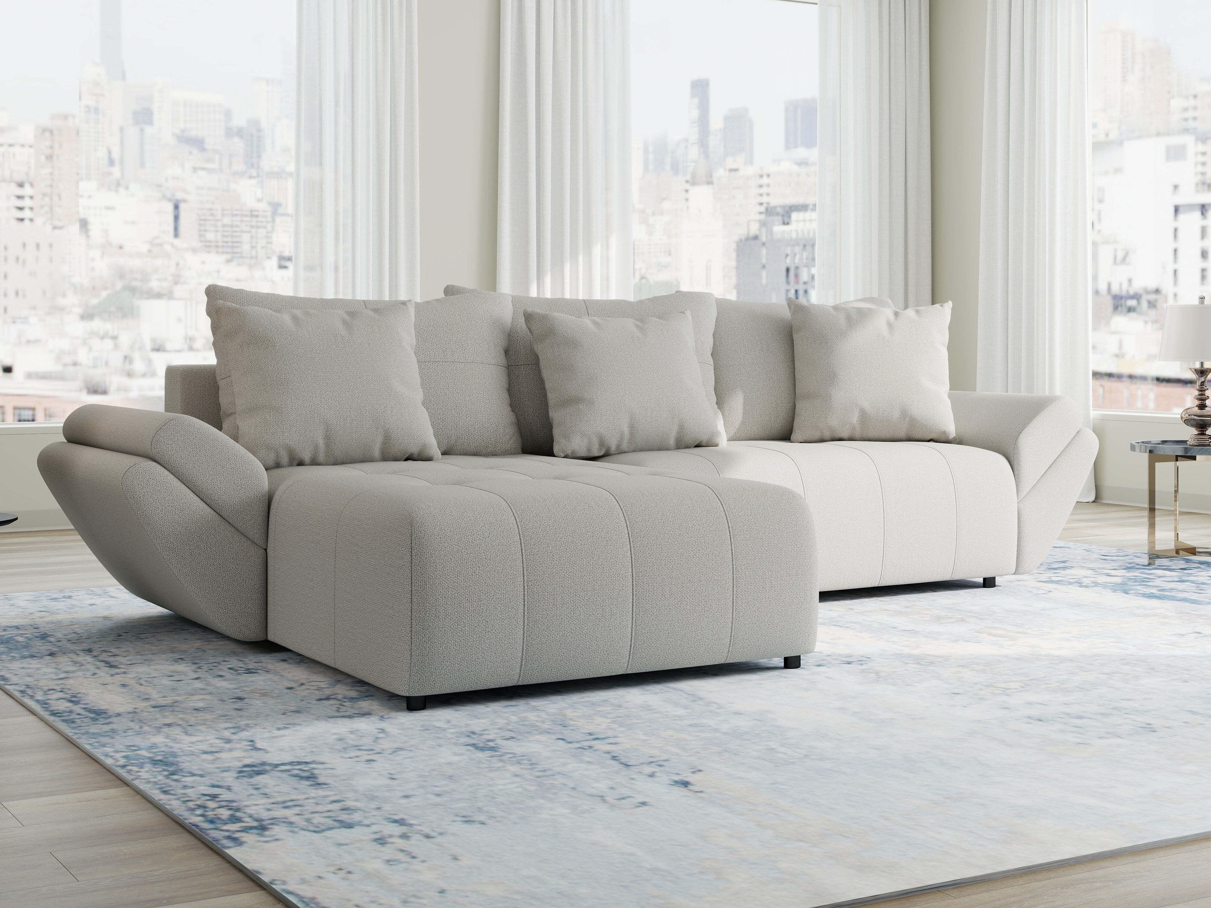 Colțar extensibil dumonde cu ladă de depozitare si sezut confortabil din spuma HR, Berlin Enjoy Bej 280x185 cm