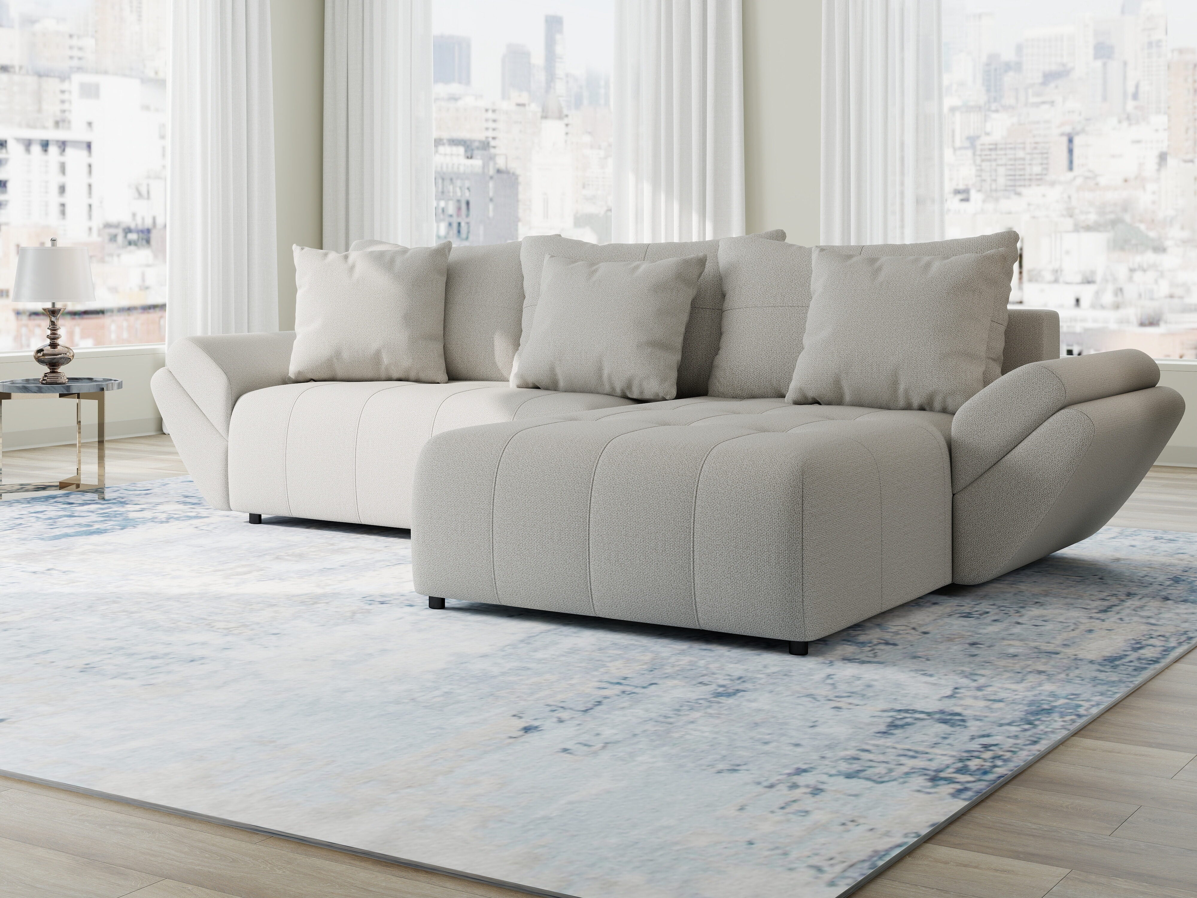 Colțar extensibil dumonde cu ladă de depozitare si sezut confortabil din spuma HR, Berlin Enjoy Bej 280x185 cm II