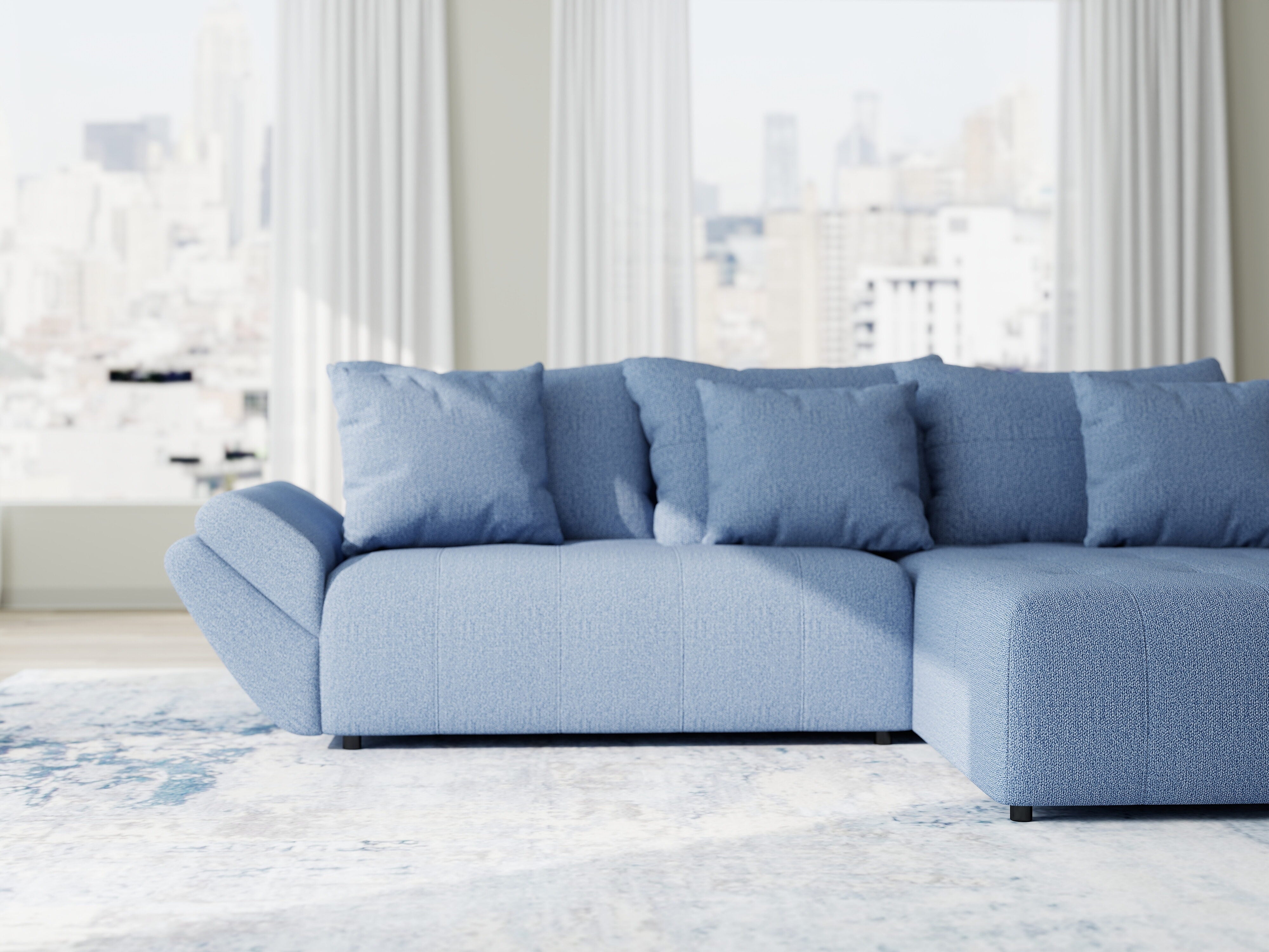 Colțar extensibil dumonde cu ladă de depozitare si sezut confortabil din spuma HR, Berlin Enjoy Albastru 280x185 cm II