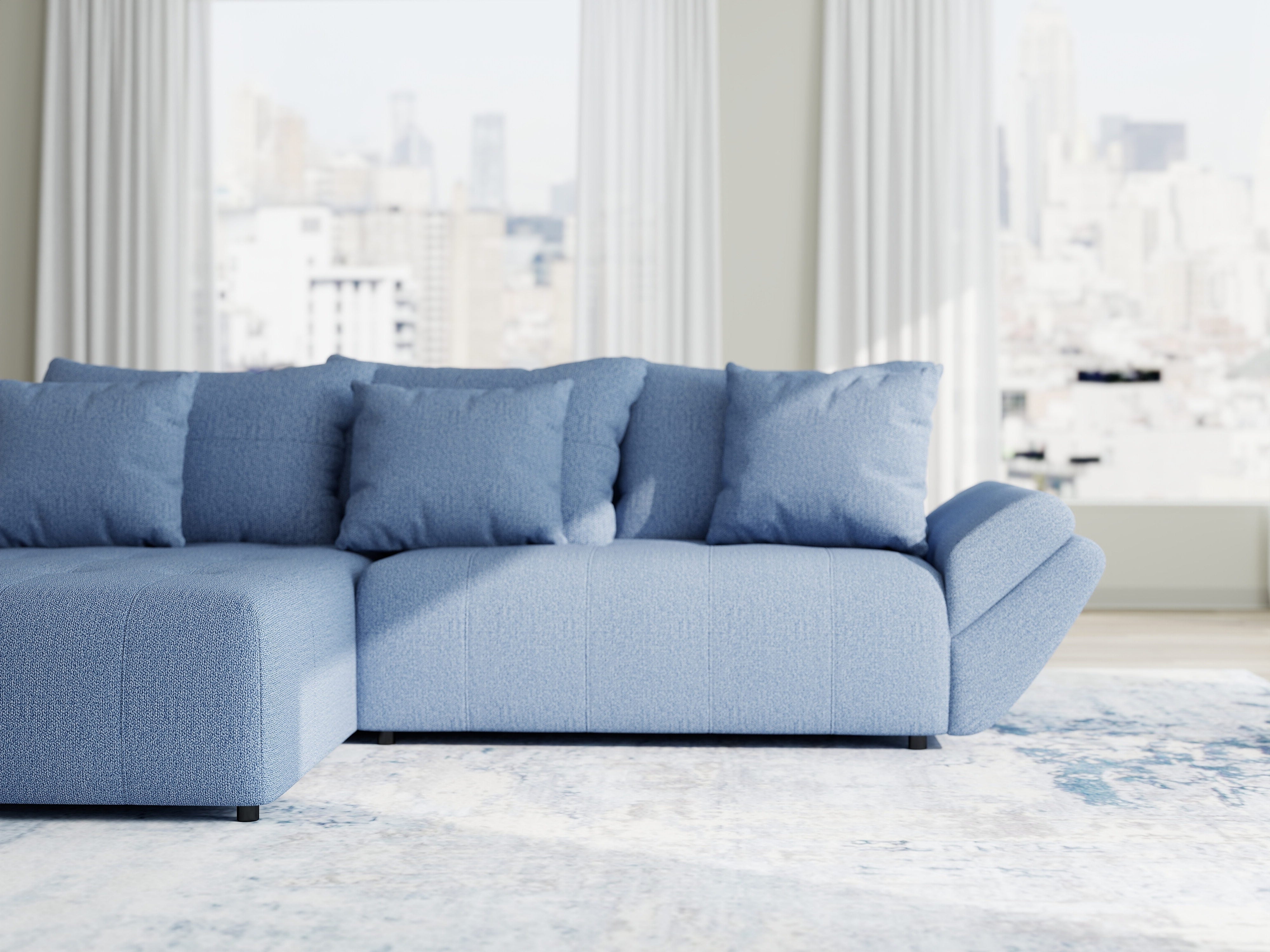 Colțar extensibil dumonde cu ladă de depozitare si sezut confortabil din spuma HR, Berlin Enjoy Albastru 280x185 cm