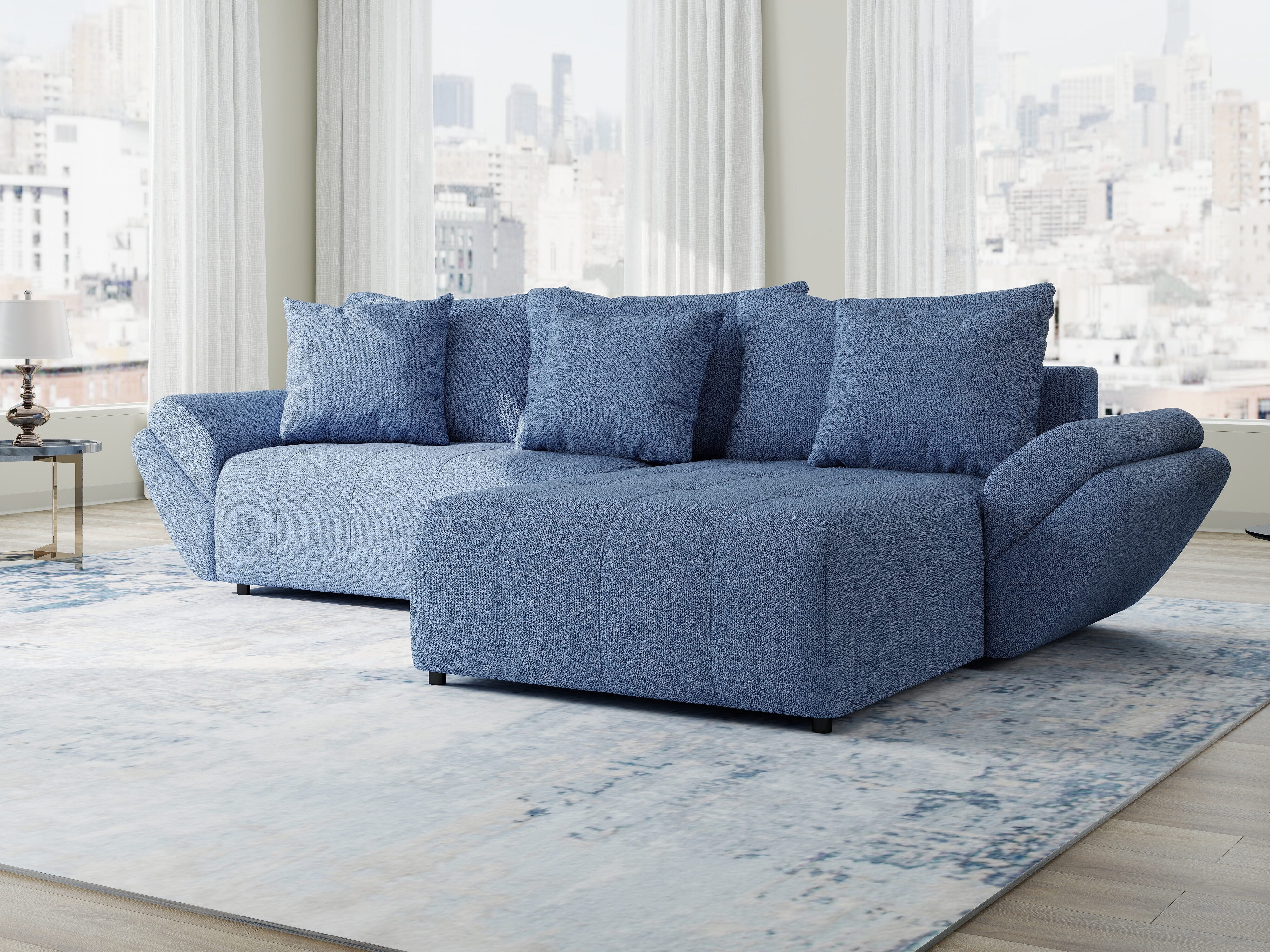 Colțar extensibil dumonde cu ladă de depozitare si sezut confortabil din spuma HR, Berlin Enjoy Albastru 280x185 cm II