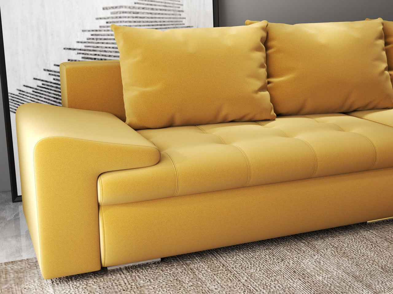 Colțar extensibil dumonde cu ladă de depozitare si sezut confortabil din spuma HR, Leonardo Royal Mustar 260x185 cm II Fabrica