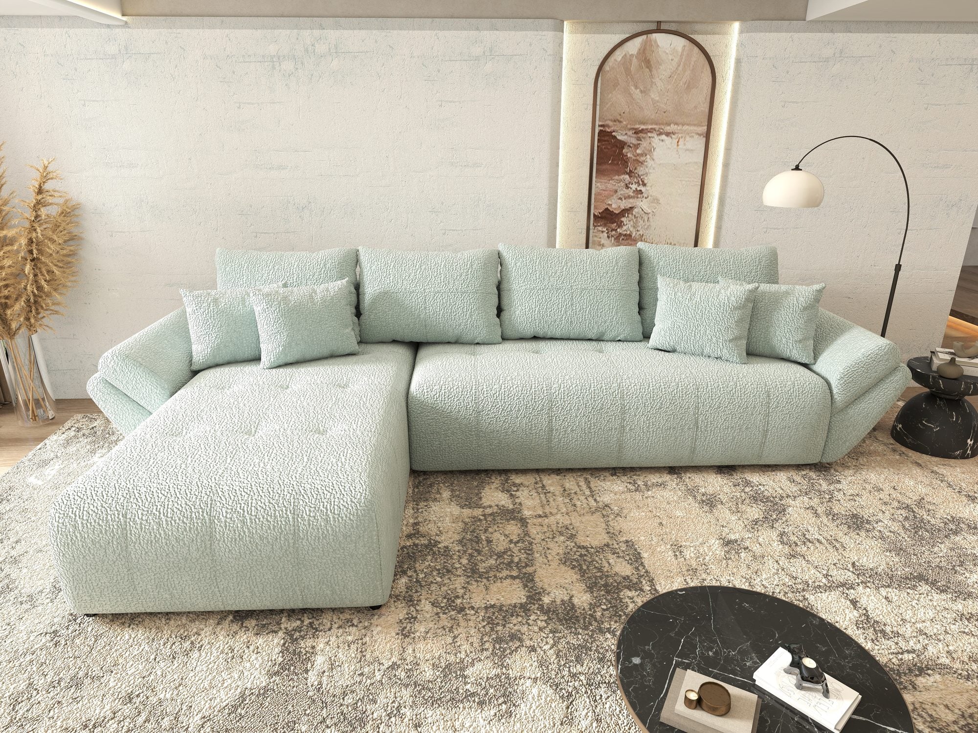 Colțar extensibil dumonde cu ladă de depozitare si sezut confortabil din spuma high-density, Berlin XL Jaguar Verde Mint 16 350x185 cm