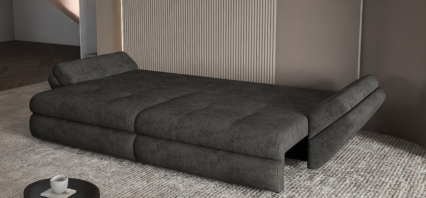 Canapea extensibilă dumonde cu ladă de depozitare si sezut confortabil din spuma HR, Loana Enjoy Negru 300x100 cm Fabrica