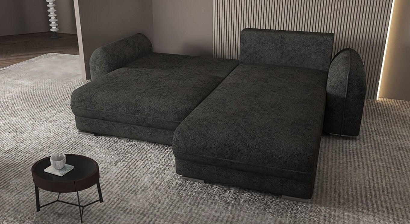 Colțar extensibil dumonde cu ladă de depozitare si sezut confortabil din spuma HR, Denver Enjoy Negru 275x185 cm II Fabrica