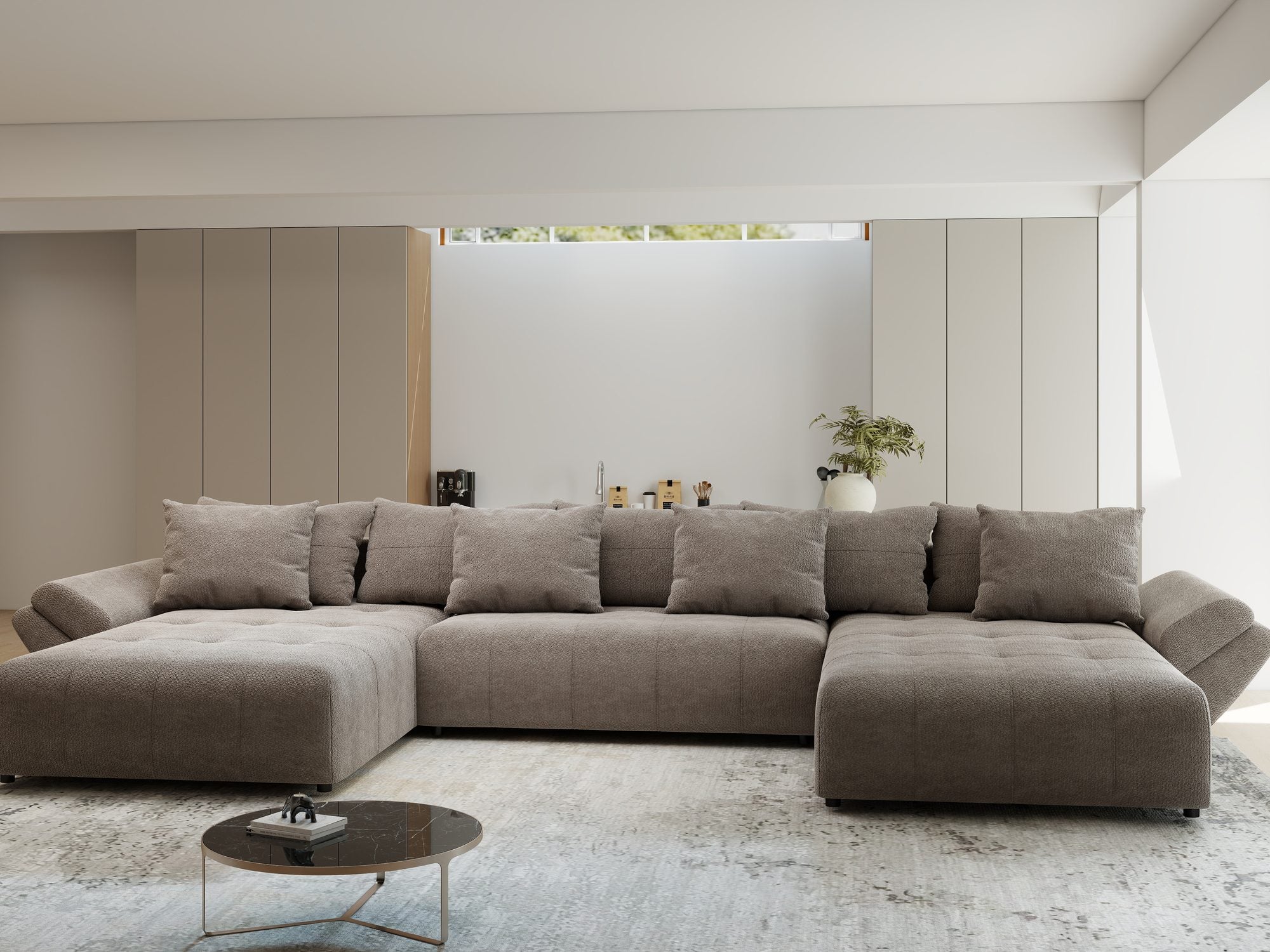 Colțar extensibil dumonde cu ladă de depozitare si sezut confortabil din spuma high-density, Berlin U Vibe Maro 21 380x180 cm
