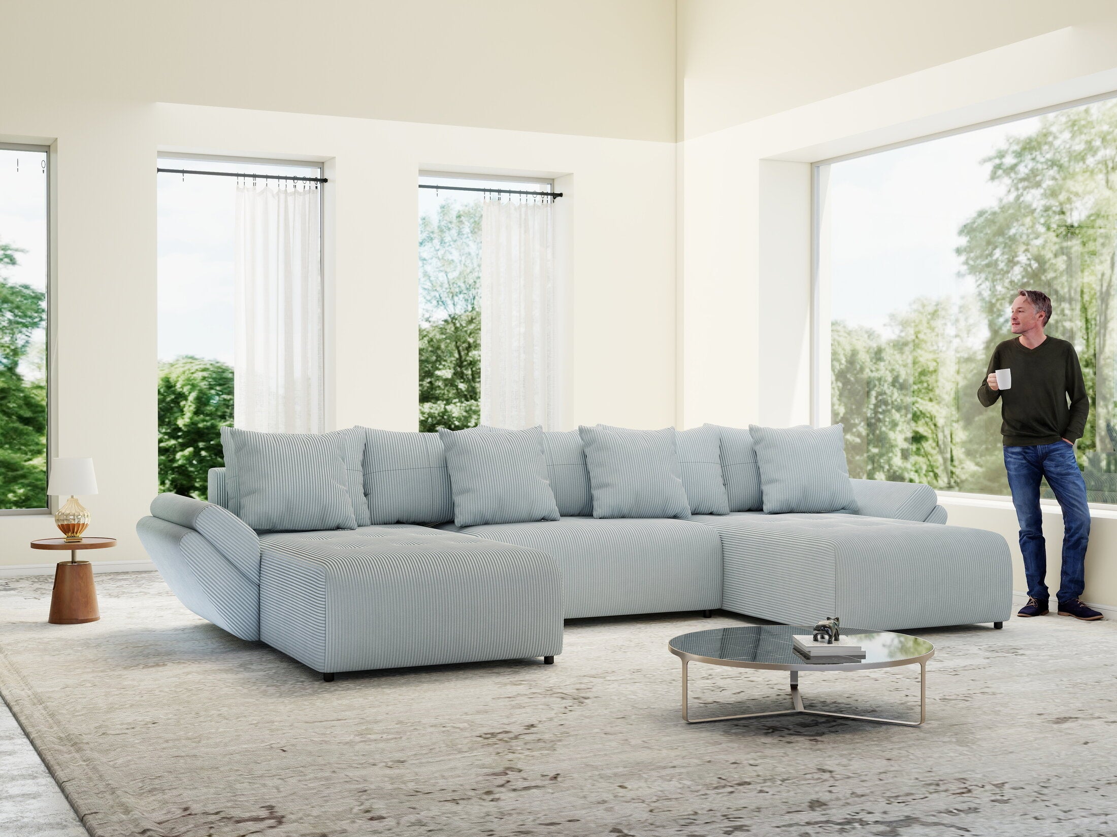 Colțar extensibil dumonde cu ladă de depozitare si sezut confortabil din spuma HR, Berlin U Zoom GREY 380x180 cm