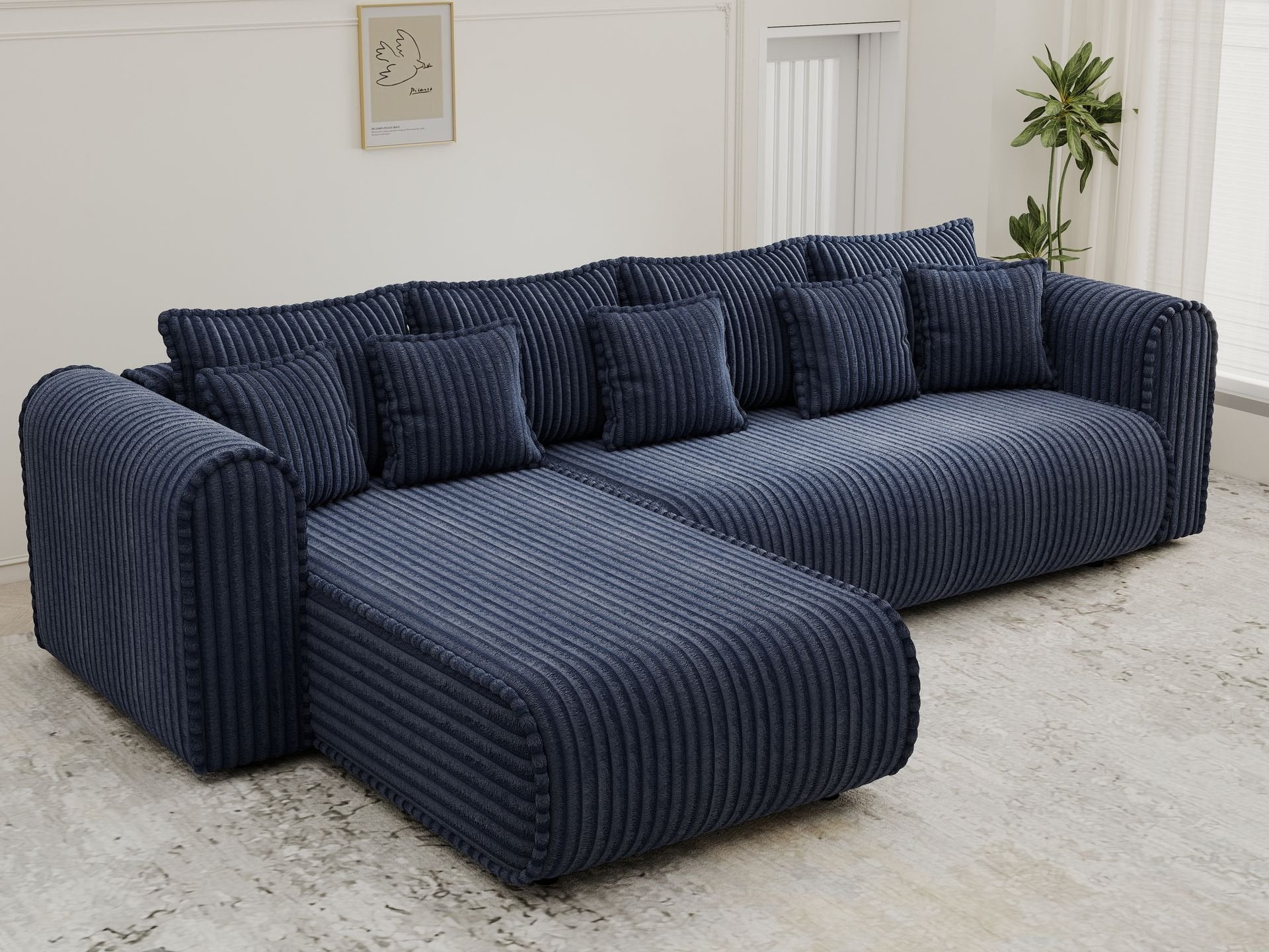 Colțar extensibil dumonde cu ladă de depozitare si sezut confortabil din spuma high-density, Monaco XL Tilia Albastru 340x185 cm