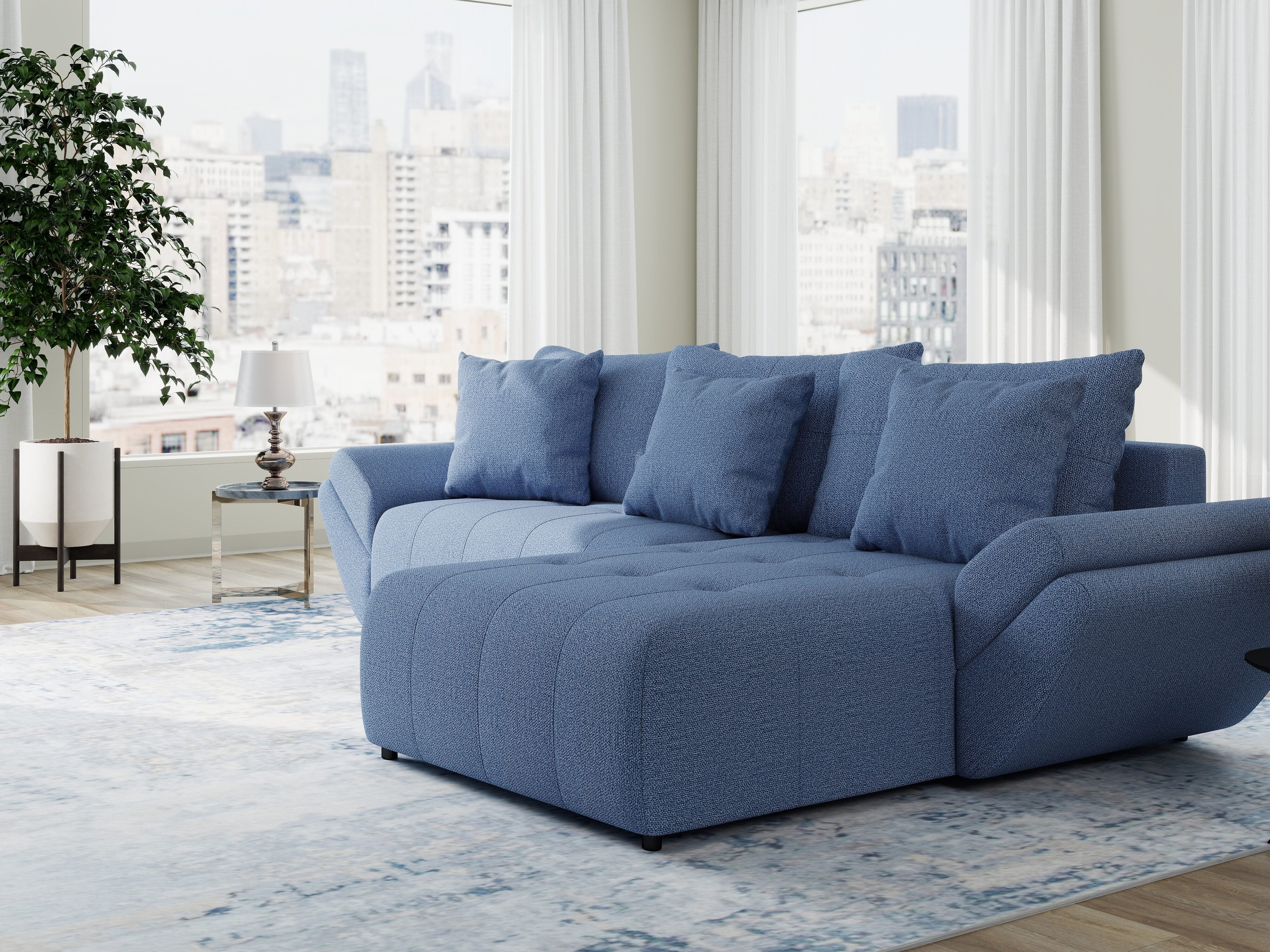 Colțar extensibil dumonde cu ladă de depozitare si sezut confortabil din spuma HR, Berlin Enjoy Albastru 280x185 cm II