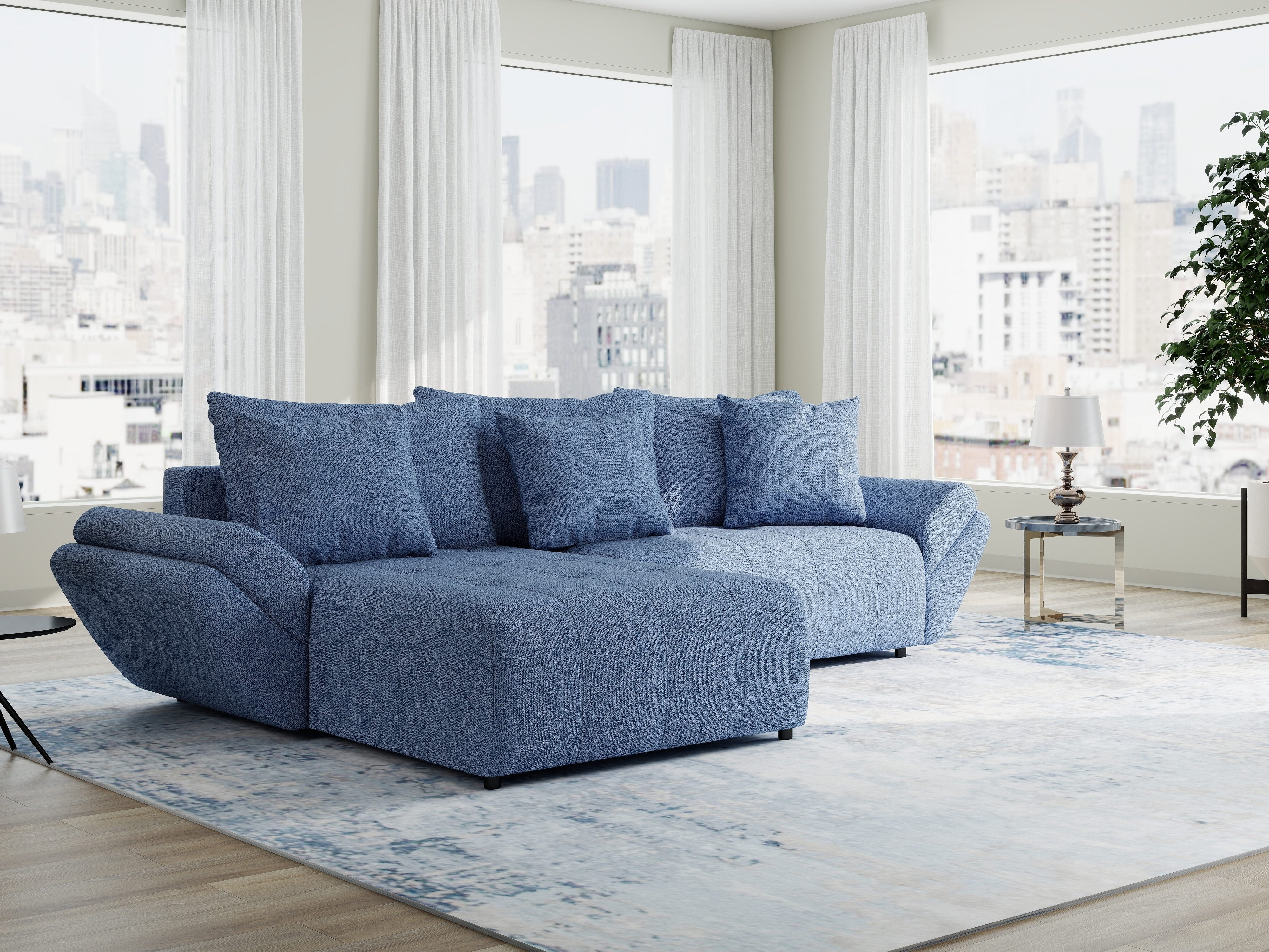 Colțar extensibil dumonde cu ladă de depozitare si sezut confortabil din spuma HR, Berlin Enjoy Albastru 280x185 cm