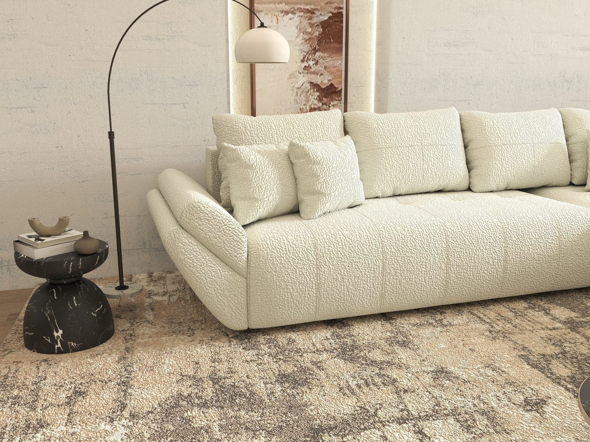 Colțar extensibil dumonde cu ladă de depozitare si sezut confortabil din spuma high-density, Berlin XL Jaguar Ivory 1 II 350x185 cm