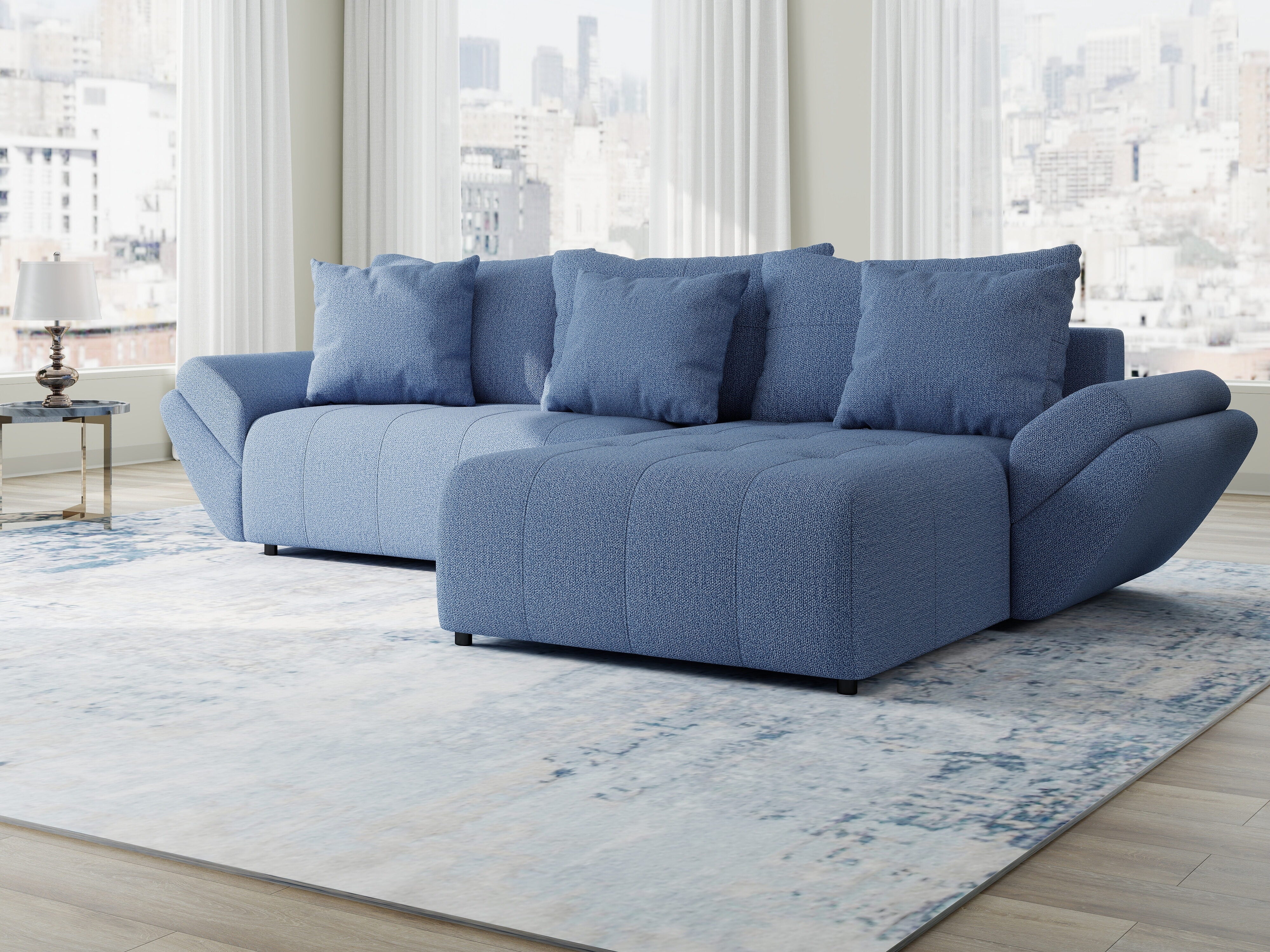 Colțar extensibil dumonde cu ladă de depozitare si sezut confortabil din spuma HR, Berlin Enjoy Albastru 280x185 cm II