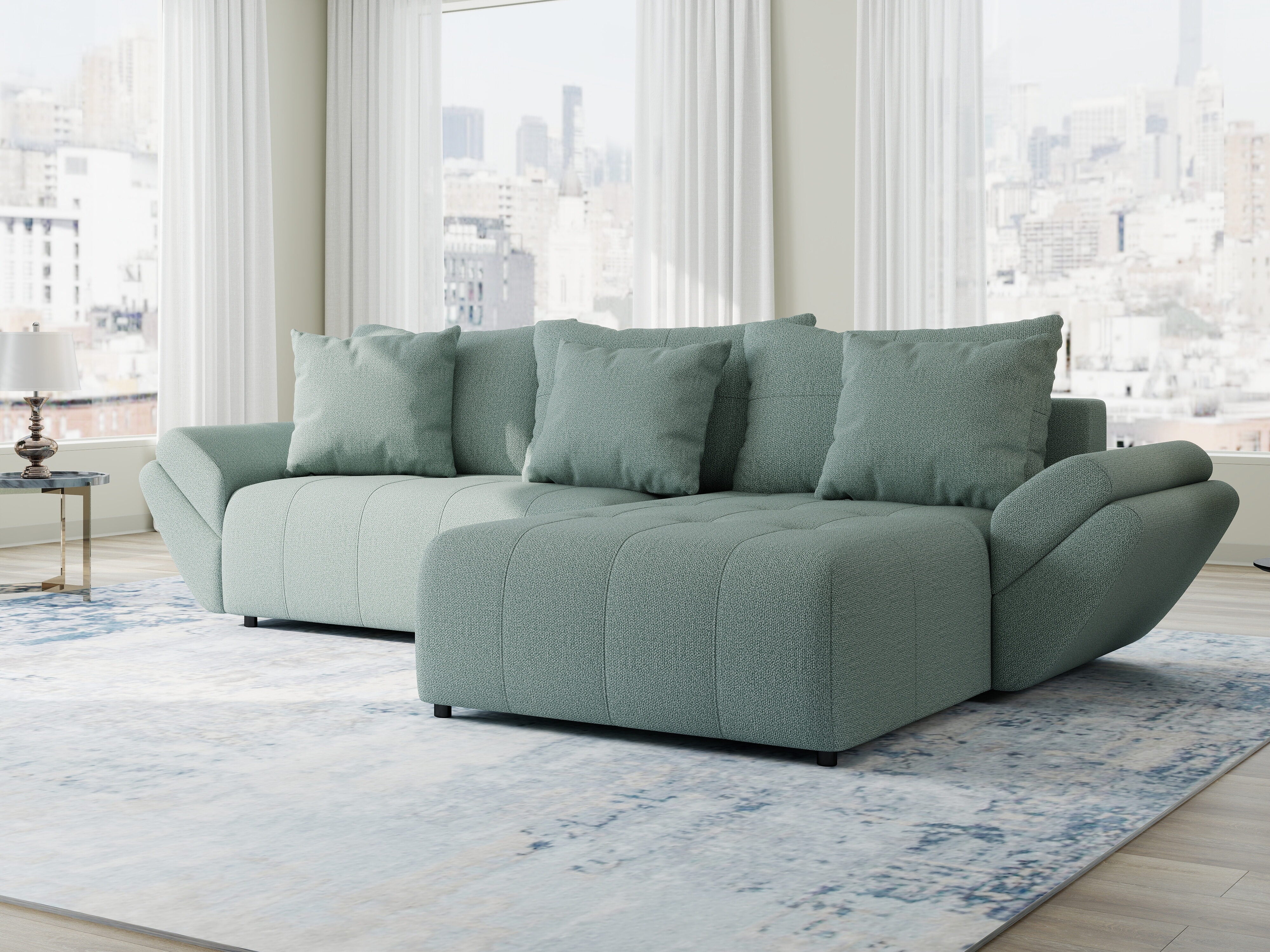 Colțar extensibil dumonde cu ladă de depozitare si sezut confortabil din spuma HR, Berlin Enjoy Verde Mint 280x185 cm II