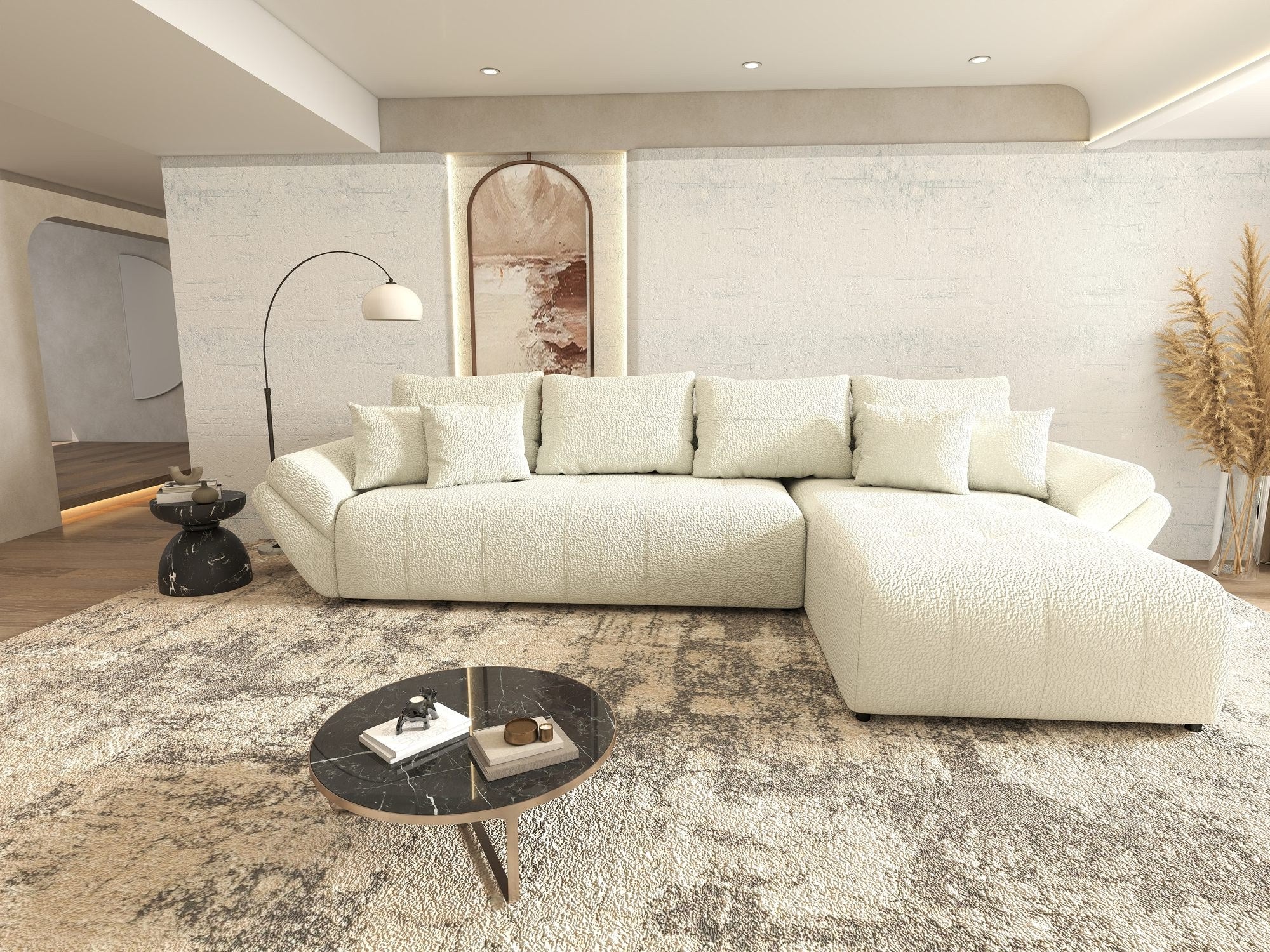 Colțar extensibil dumonde cu ladă de depozitare si sezut confortabil din spuma high-density, Berlin XL Jaguar Ivory 1 II 350x185 cm