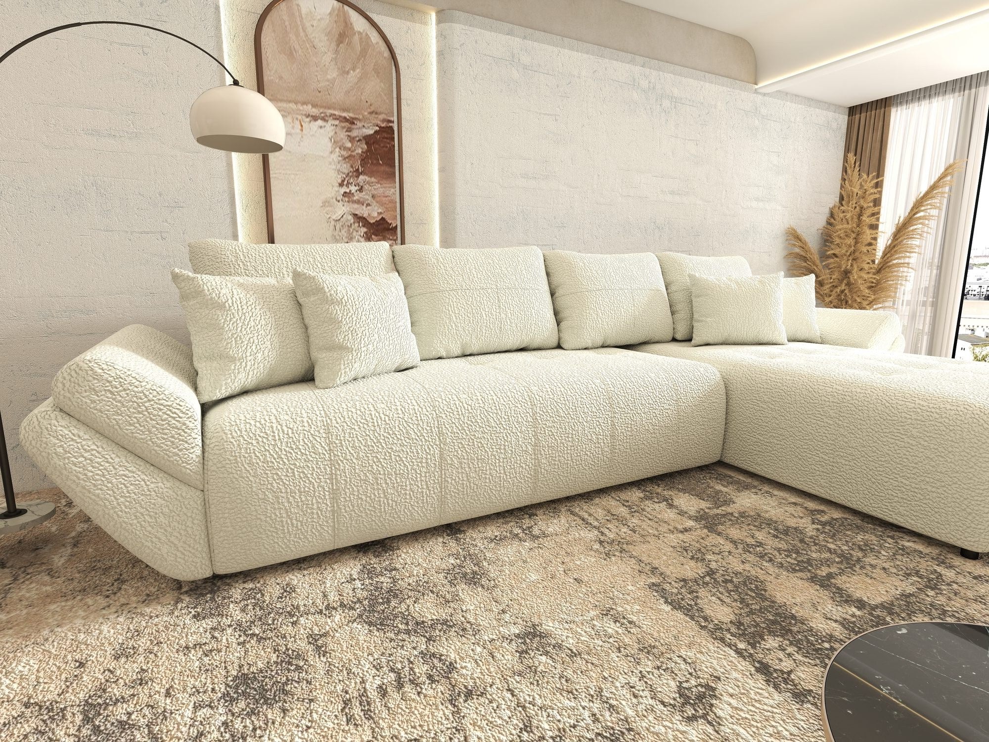 Colțar extensibil dumonde cu ladă de depozitare si sezut confortabil din spuma high-density, Berlin XL Jaguar Ivory 1 II 350x185 cm