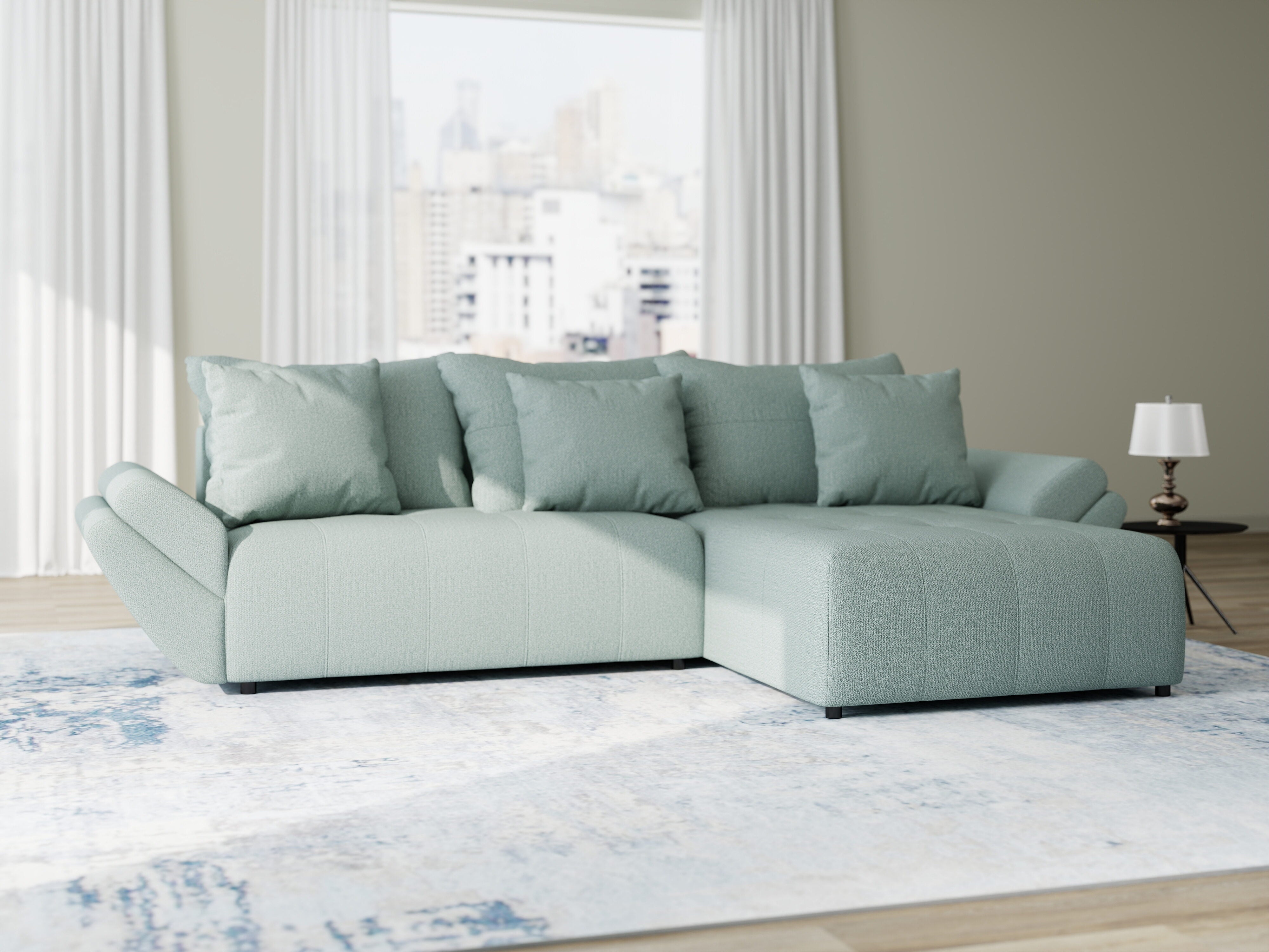 Colțar extensibil dumonde cu ladă de depozitare si sezut confortabil din spuma HR, Berlin Enjoy Verde Mint 280x185 cm II